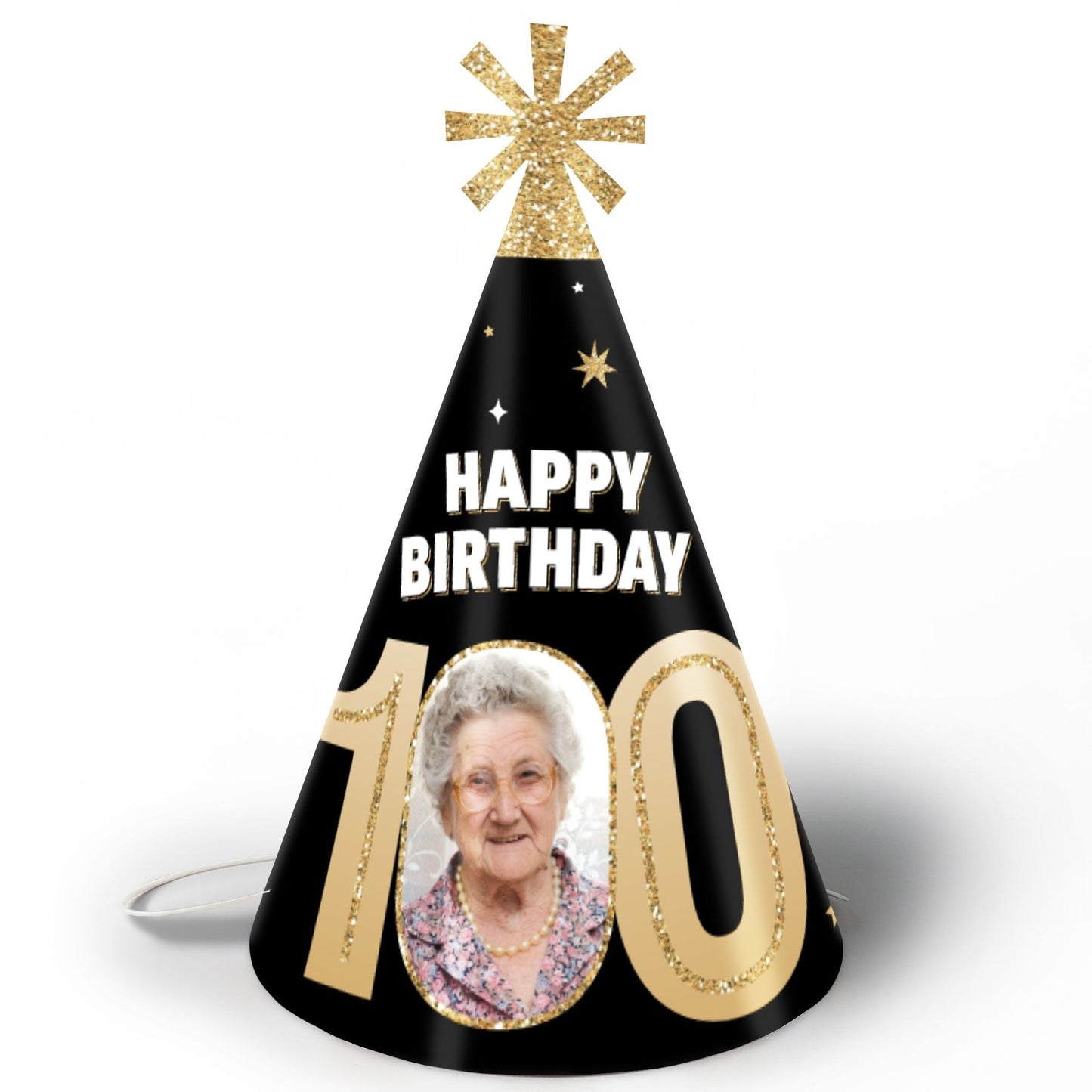 Custom Photo 100th Birthday Cone Hat - 8 Ct