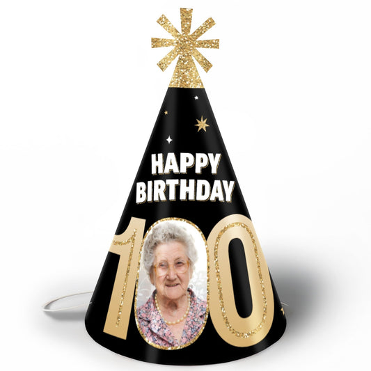 Custom Photo 100th Birthday Cone Hat - 8 Ct