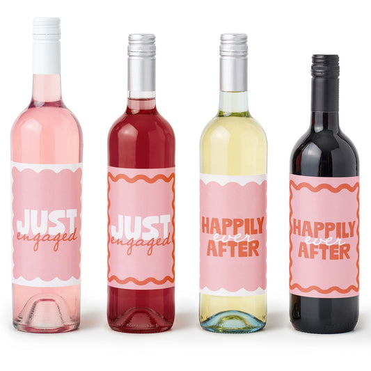 Wavy Just Engaged Wine Bottle Labels - 4 Ct