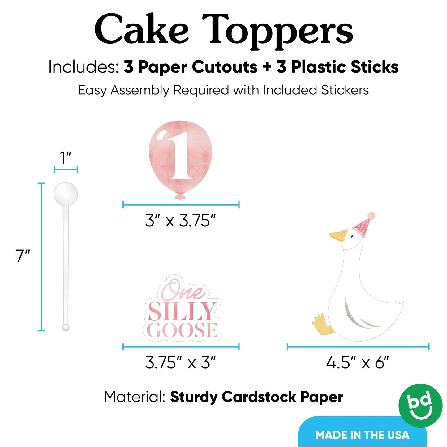 Pink Silly Goose Cake Topper - 3 Pc