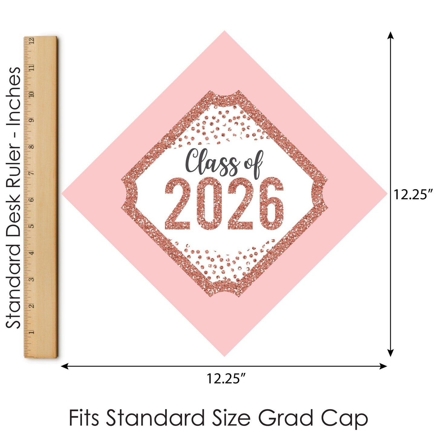 Rose Gold Grad - 2026 Graduation Cap Decorations Kit - Grad Cap Cover
