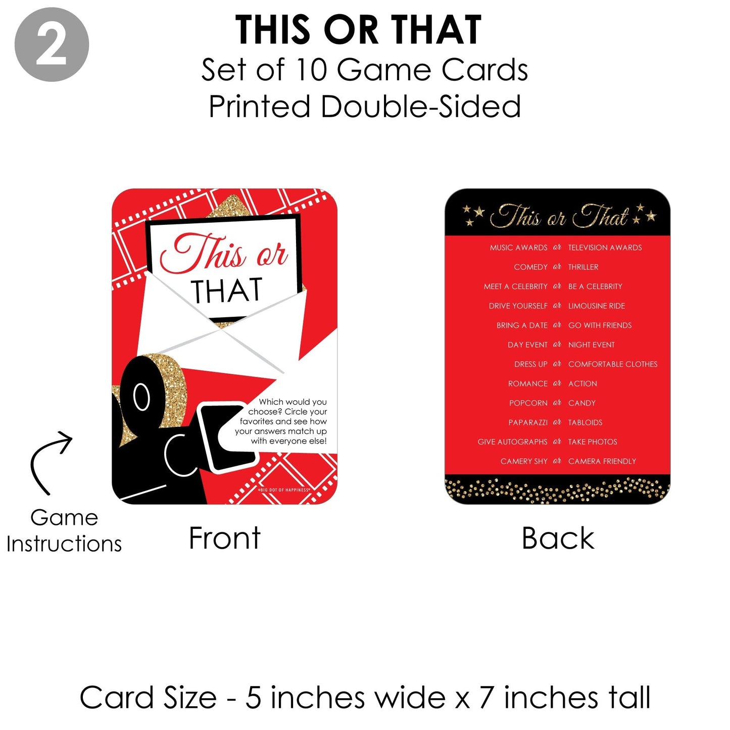 Red Carpet - 4 Movie Night Party Games - 10 Cards Each - Gamerific Bundle
