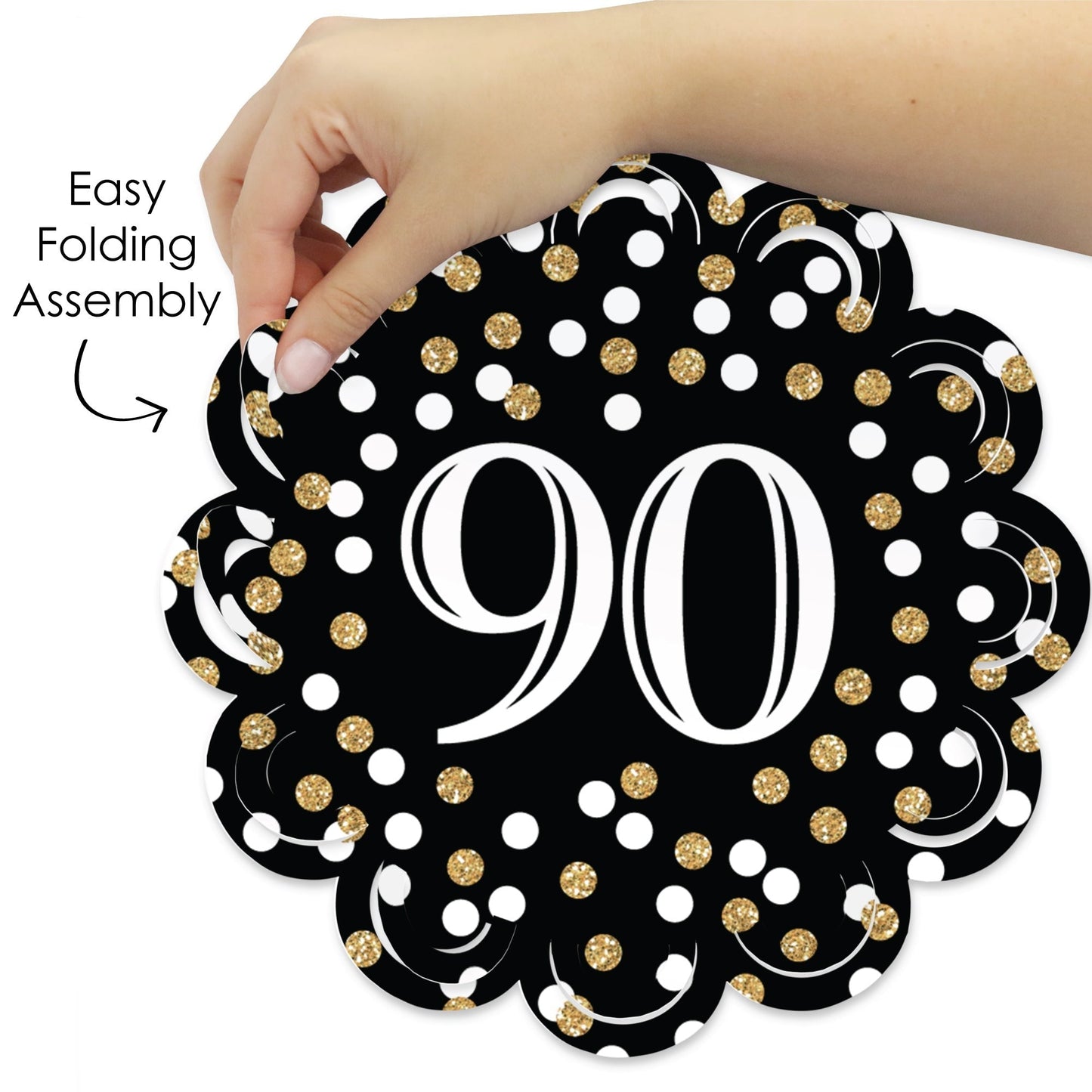 Adult 90th Birthday - Gold - Birthday Party Round Table Decorations - Paper Chargers - Place Setting For 12