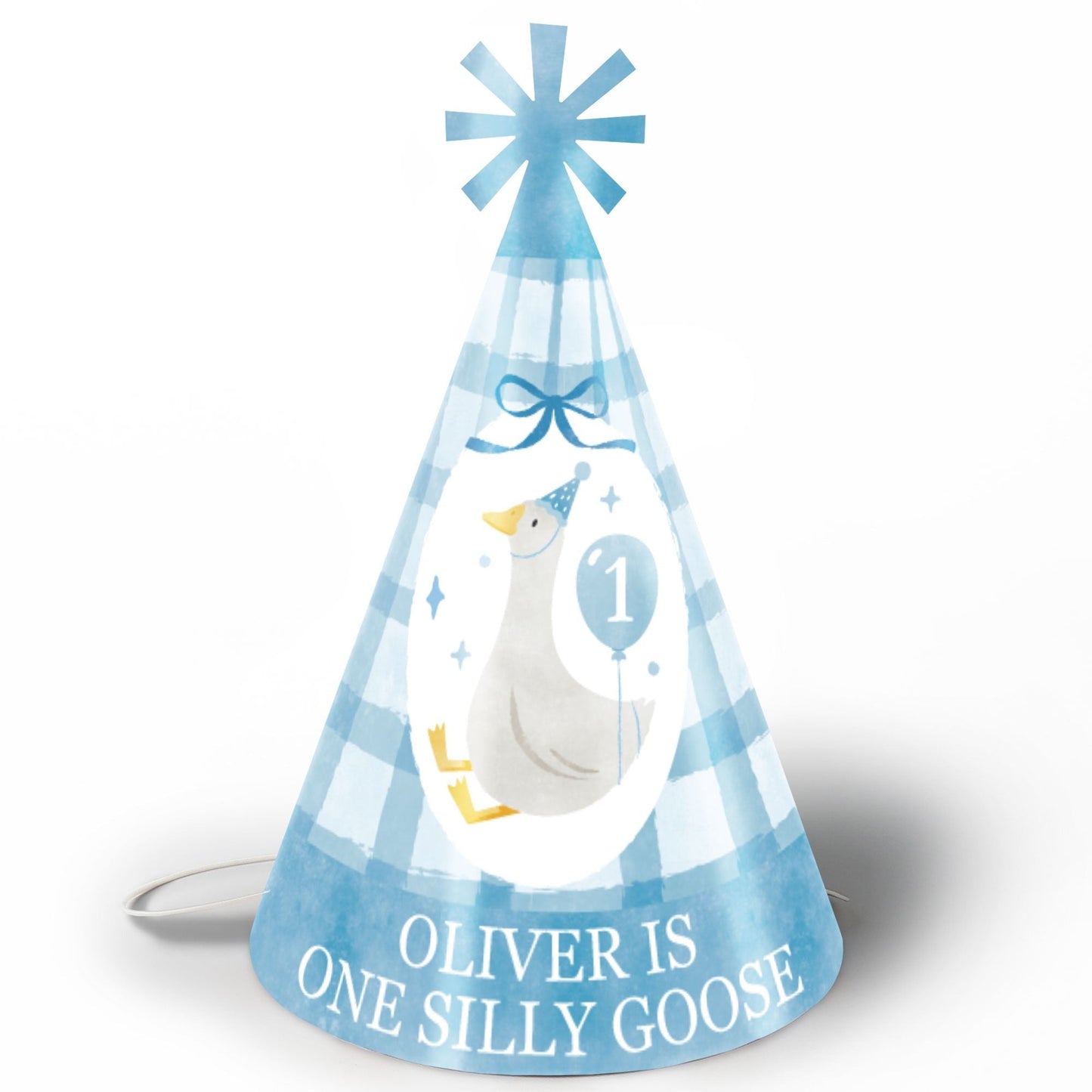 Custom Text One Silly Goose Blue Cone Hat - 8 Ct