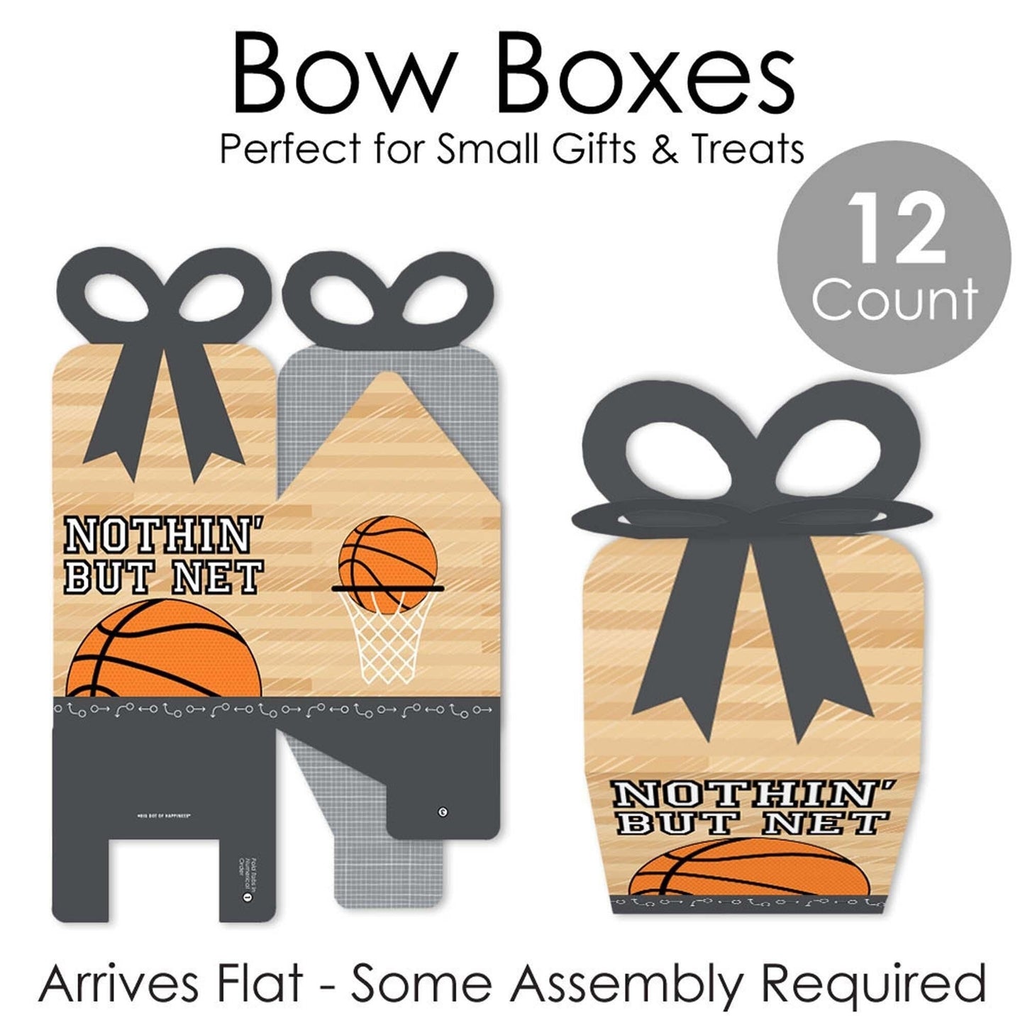 Nothin' But Net - Basketball - Square Favor Gift Boxes - Baby Shower or Birthday Party Bow Boxes - Set of 12