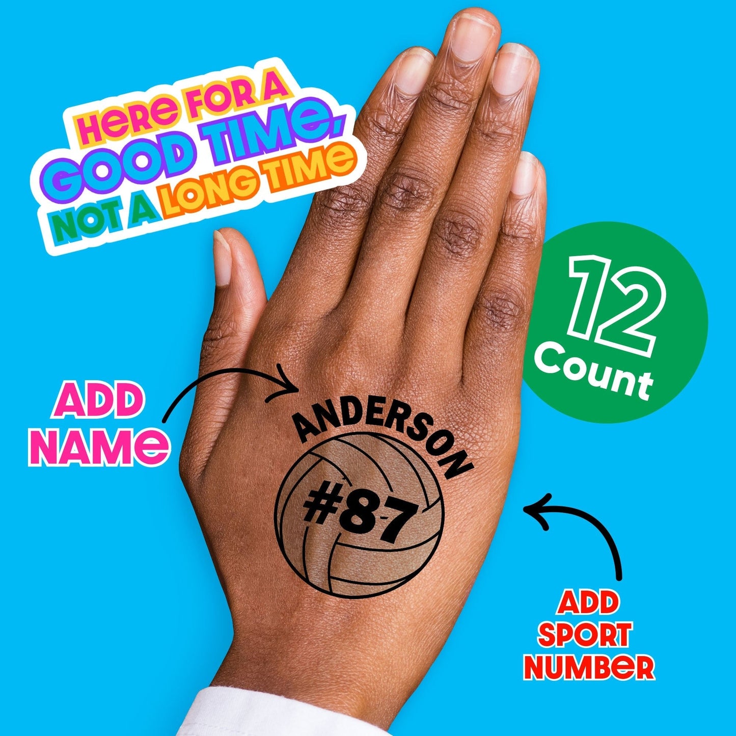 Custom Text Volleyball Temporary Tattoos - 12 Ct