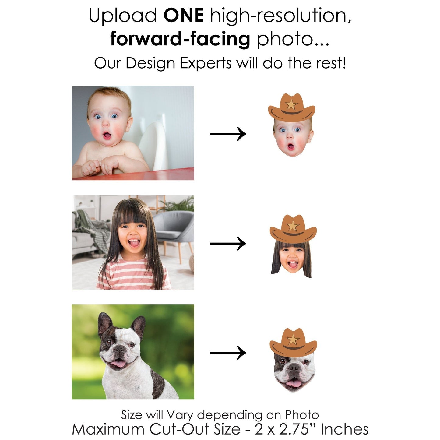 Custom Photo My First Rodeo - Little Cowboy 1st Birthday Party DIY Shaped Fun Face Cut-Outs - 24 Count