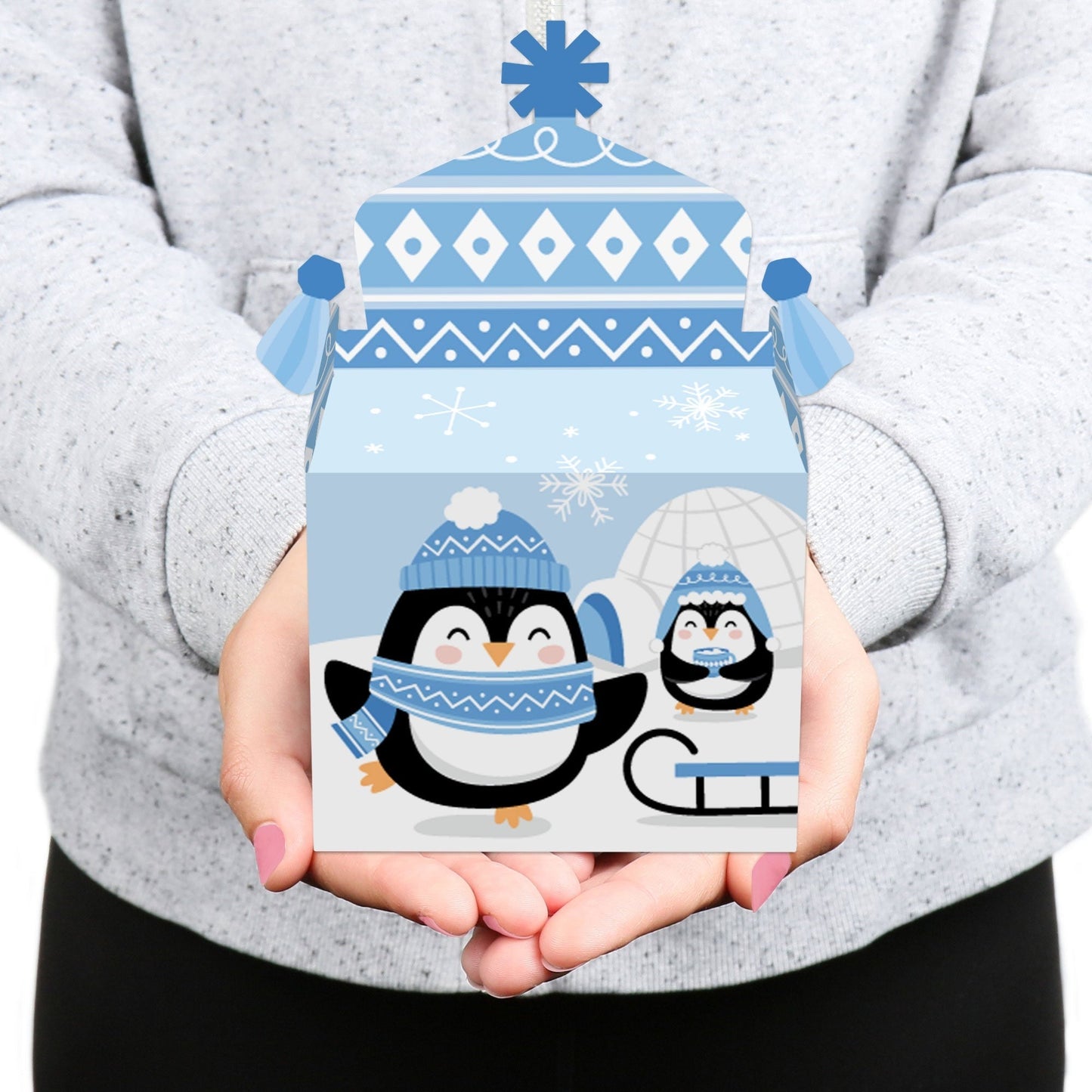 Winter Penguins - Treat Box Party Favors - Holiday and Christmas Party Goodie Gable Boxes - Set of 12