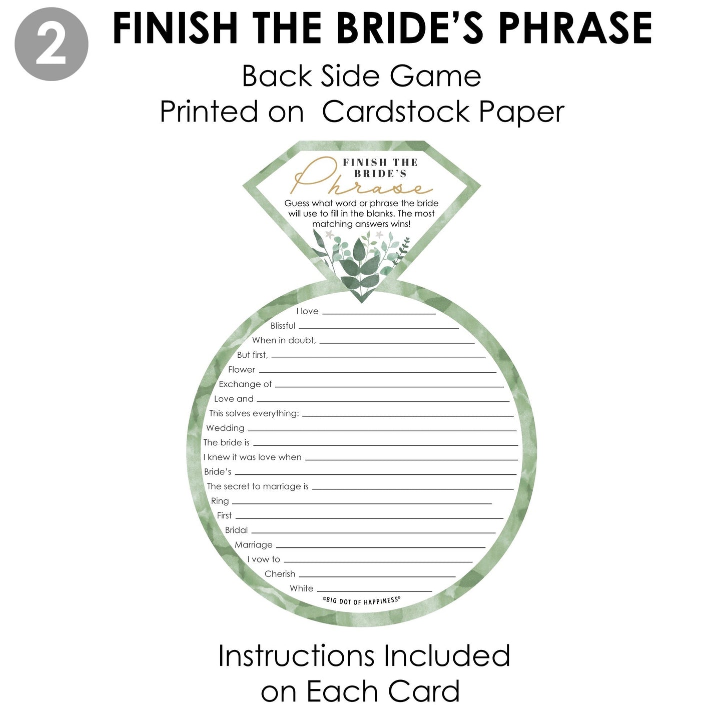 Boho Botanical Bride - 2-in-1 Greenery Bridal Shower and Wedding Party Cards - Activity Duo Games - Set of 20