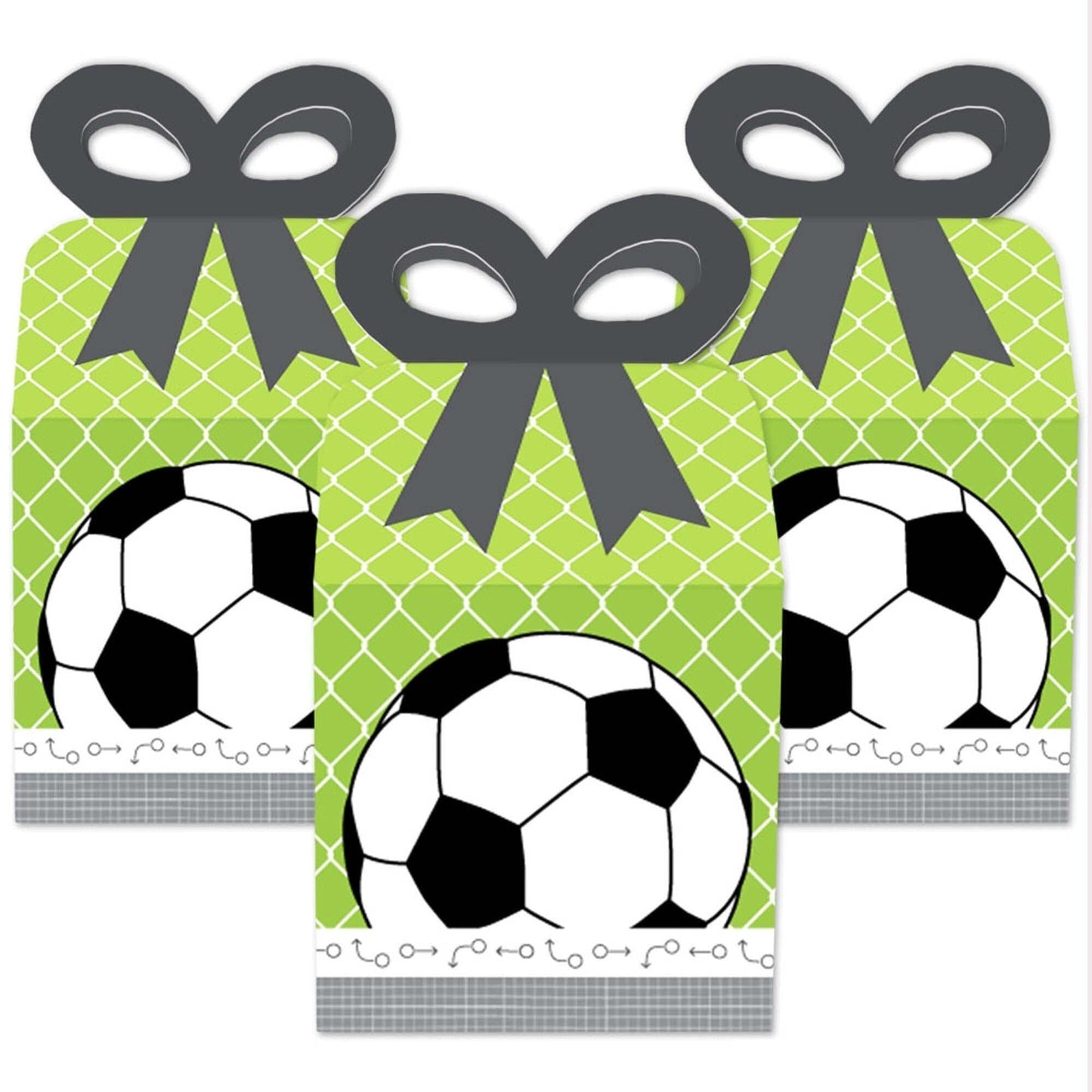 GOAAAL! - Soccer - Square Favor Gift Boxes - Baby Shower or Birthday Party Bow Boxes - Set of 12