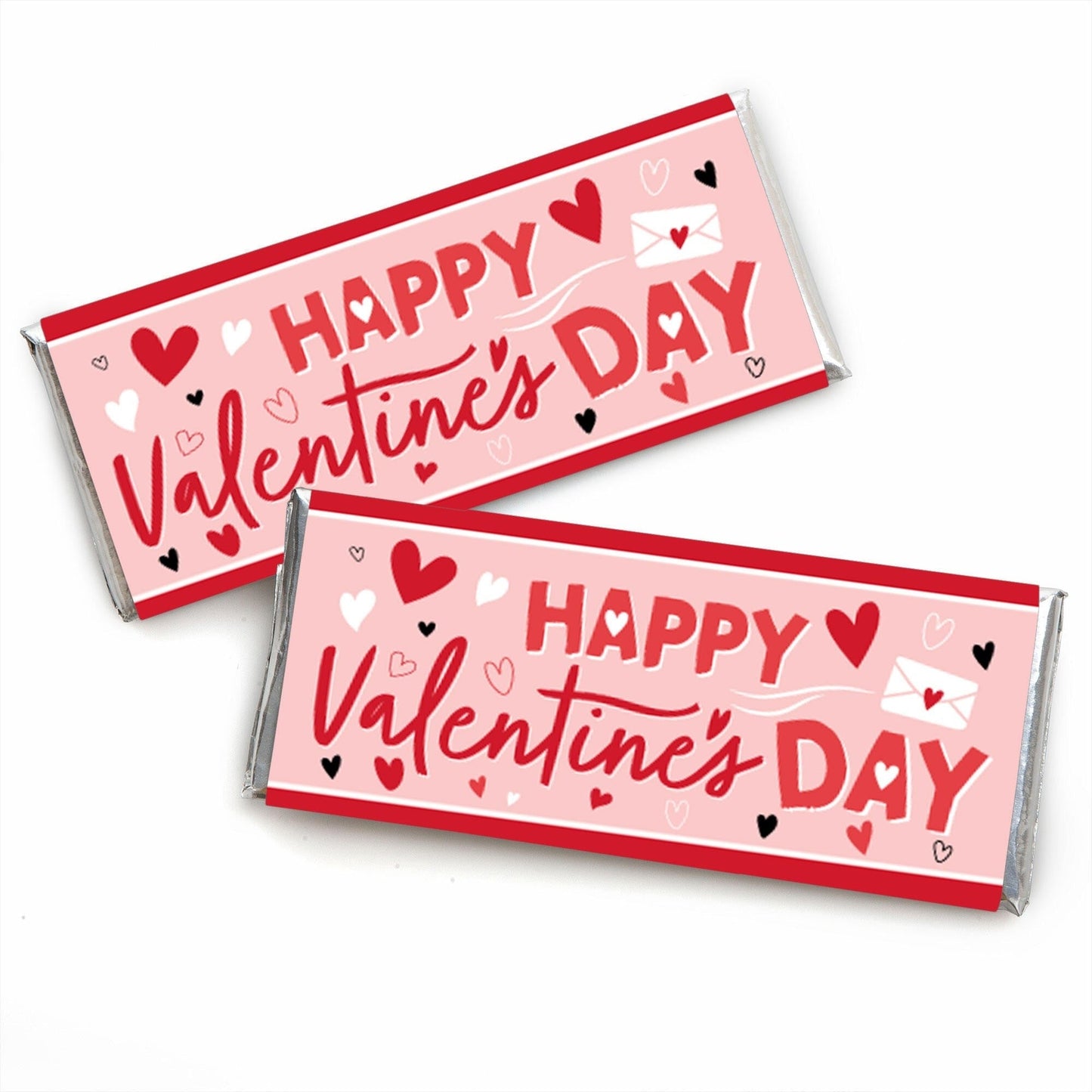 Happy Valentine's Day - Candy Bar Wrapper Valentine Hearts Party Favors - Set of 24