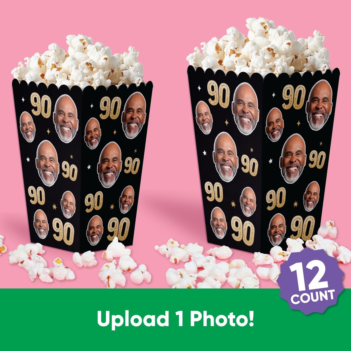 Custom Face 90th Birthday Popcorn Box - 12 Ct