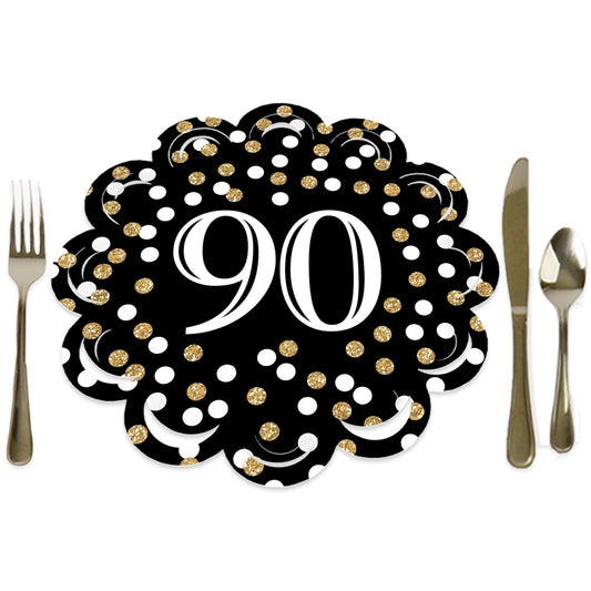 Adult 90th Birthday - Gold - Birthday Party Round Table Decorations - Paper Chargers - Place Setting For 12