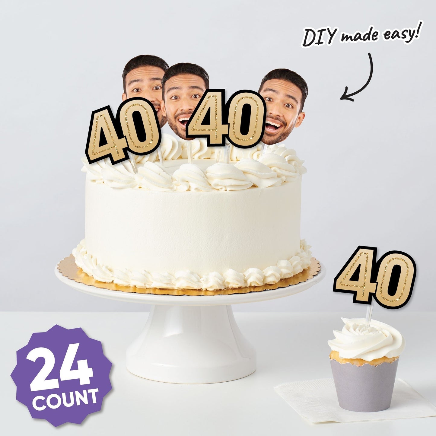 Custom Photo 40th Birthday Cut-Outs - 24 Ct