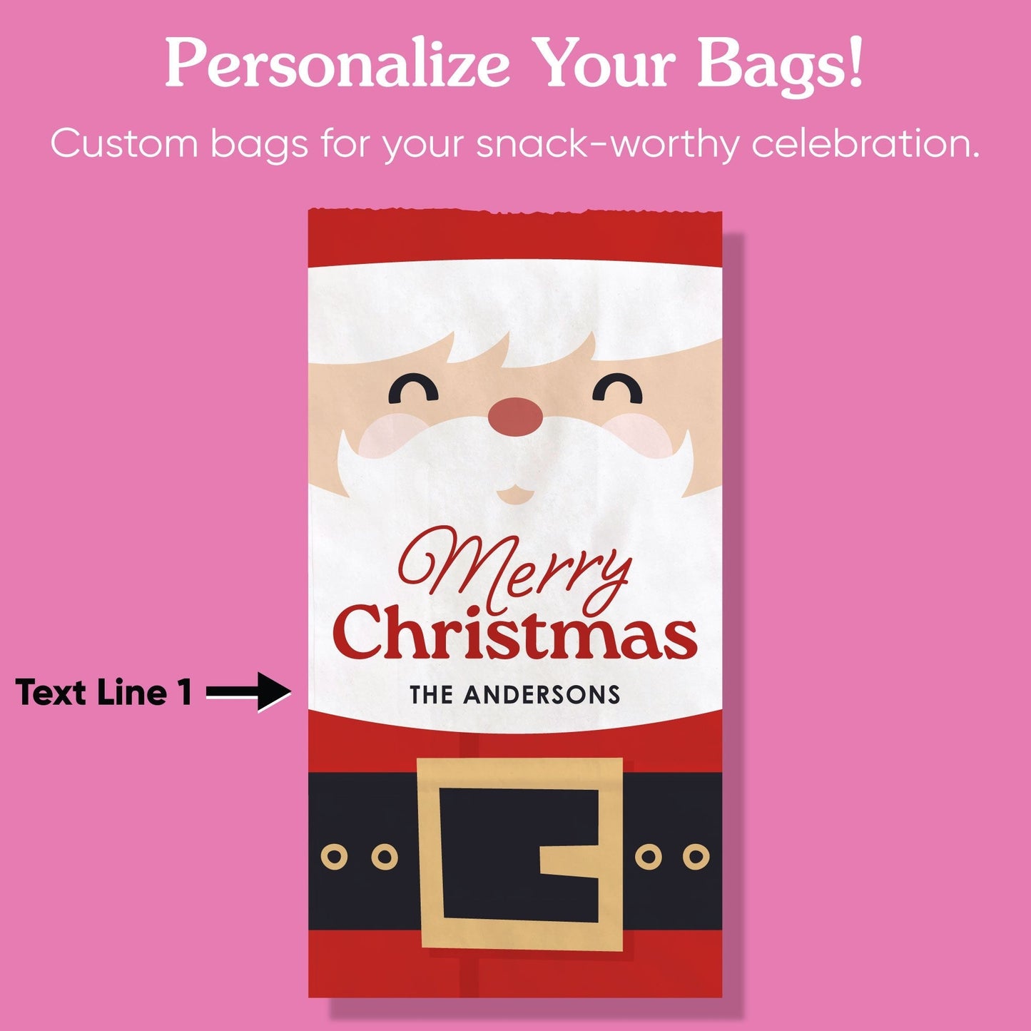 Custom Text Popcorn Bags - Jolly Santa - 25 Ct