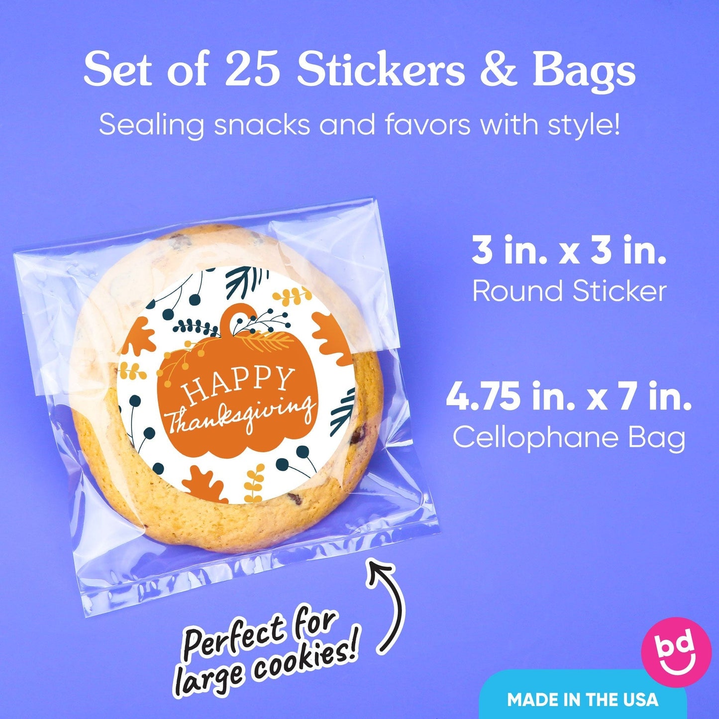 Happy Thanksgiving Stickers & Clear Cookie Bags - 25 Ct