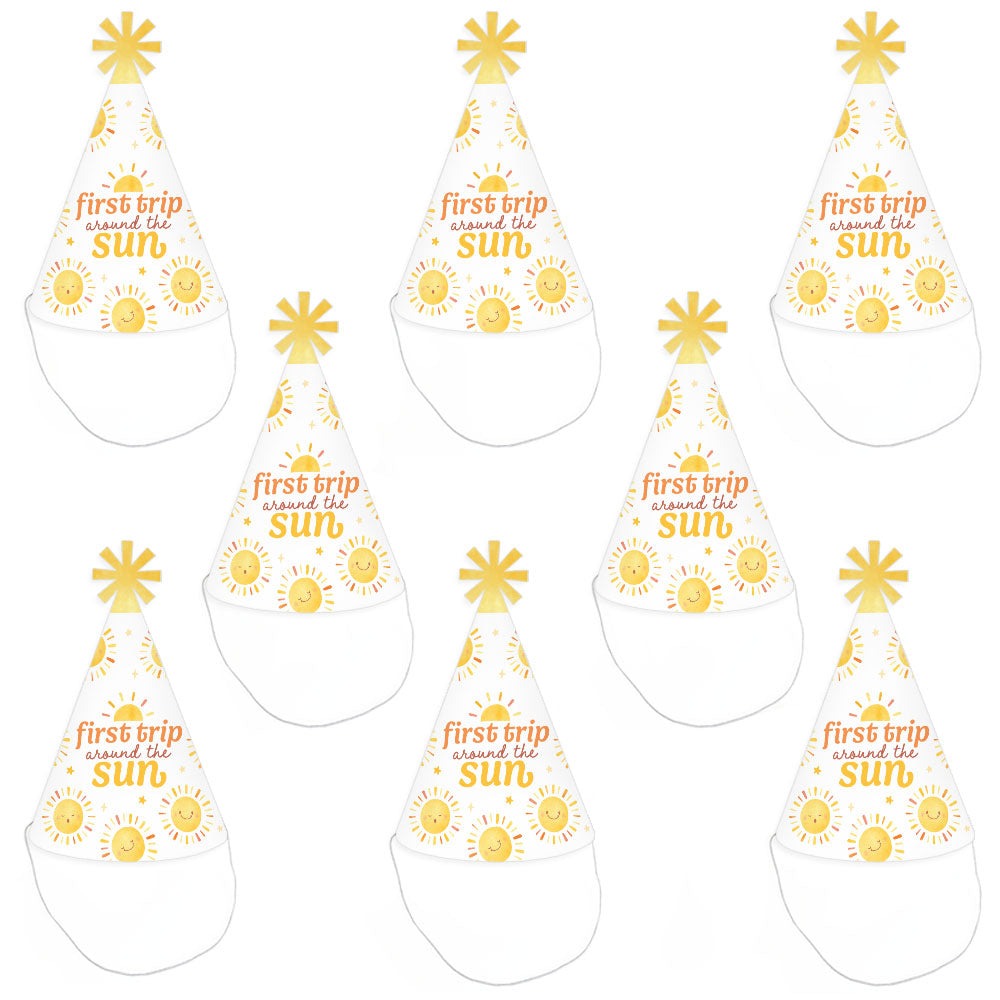 First Trip Around the Sun Cone Party Hats - Set of 8 (Standard Size)