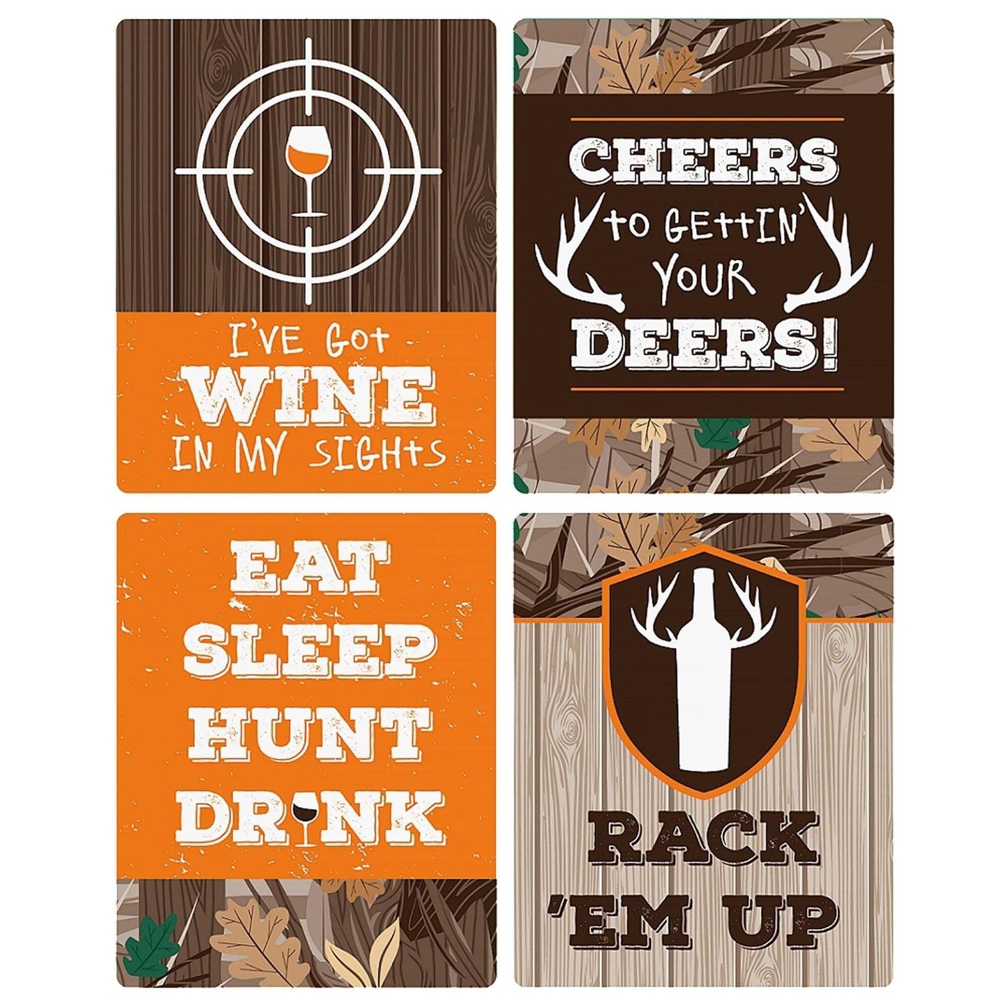 Gone Hunting - Deer Hunting Camo Baby Shower or Birthday Party Decorations for Women and Men - Wine Bottle Label Stickers - Set of 4