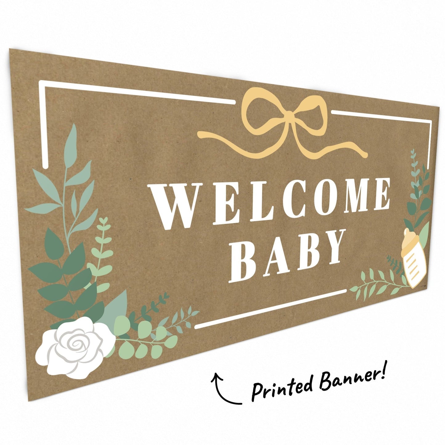Boho Botanical Baby Shower Kraft Banner