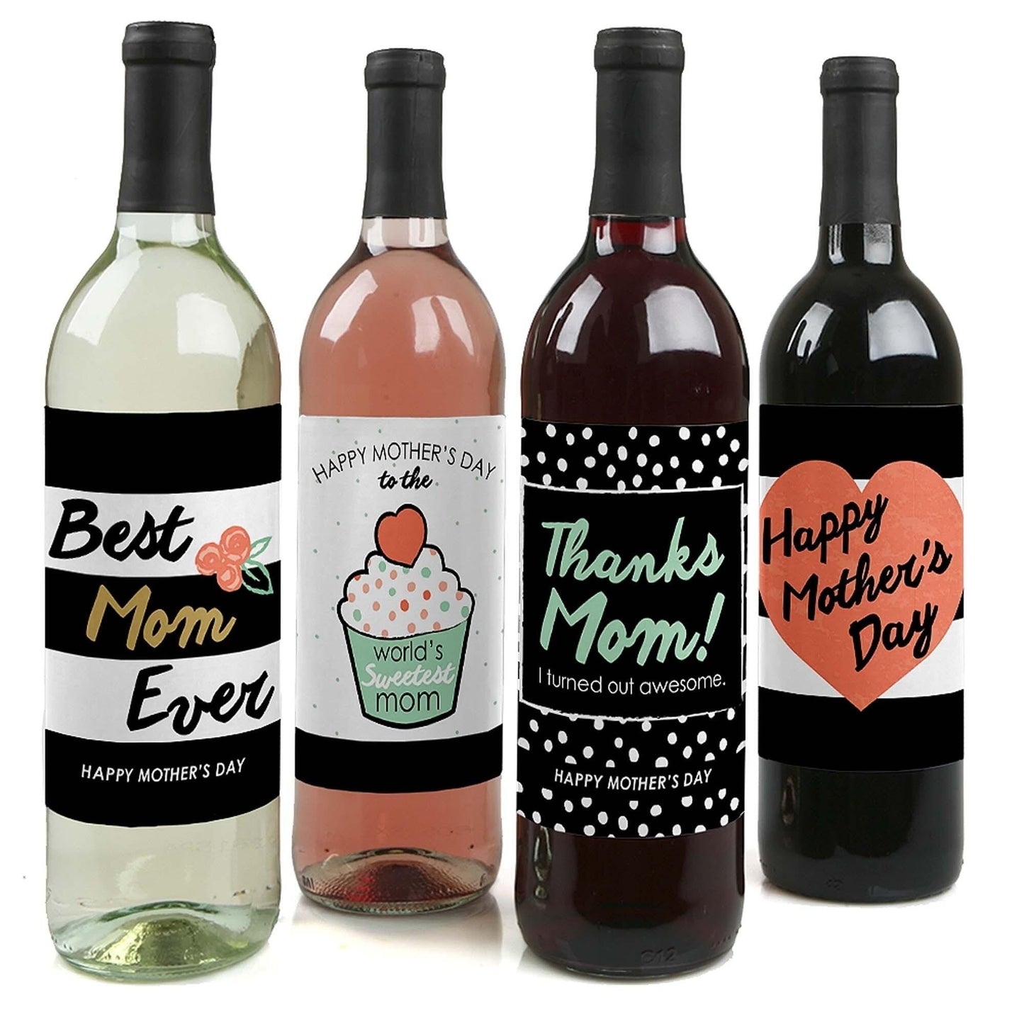 Best Mom Ever - Mother's Day Decorations for Women - Wine Bottle Label Stickers - Set of 4