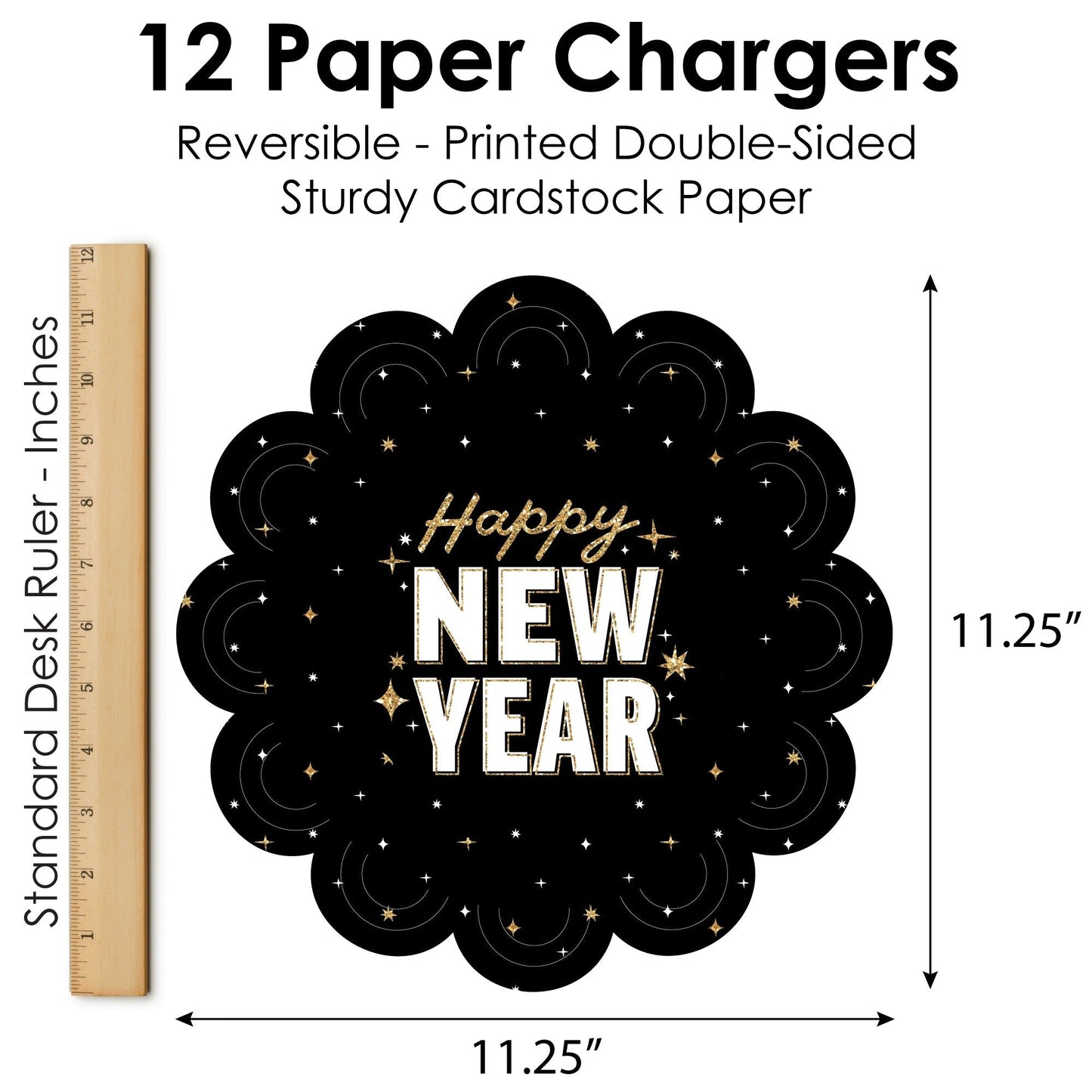 Hello New Year - NYE Party Round Table Decorations - Paper Chargers - Place Setting For 12