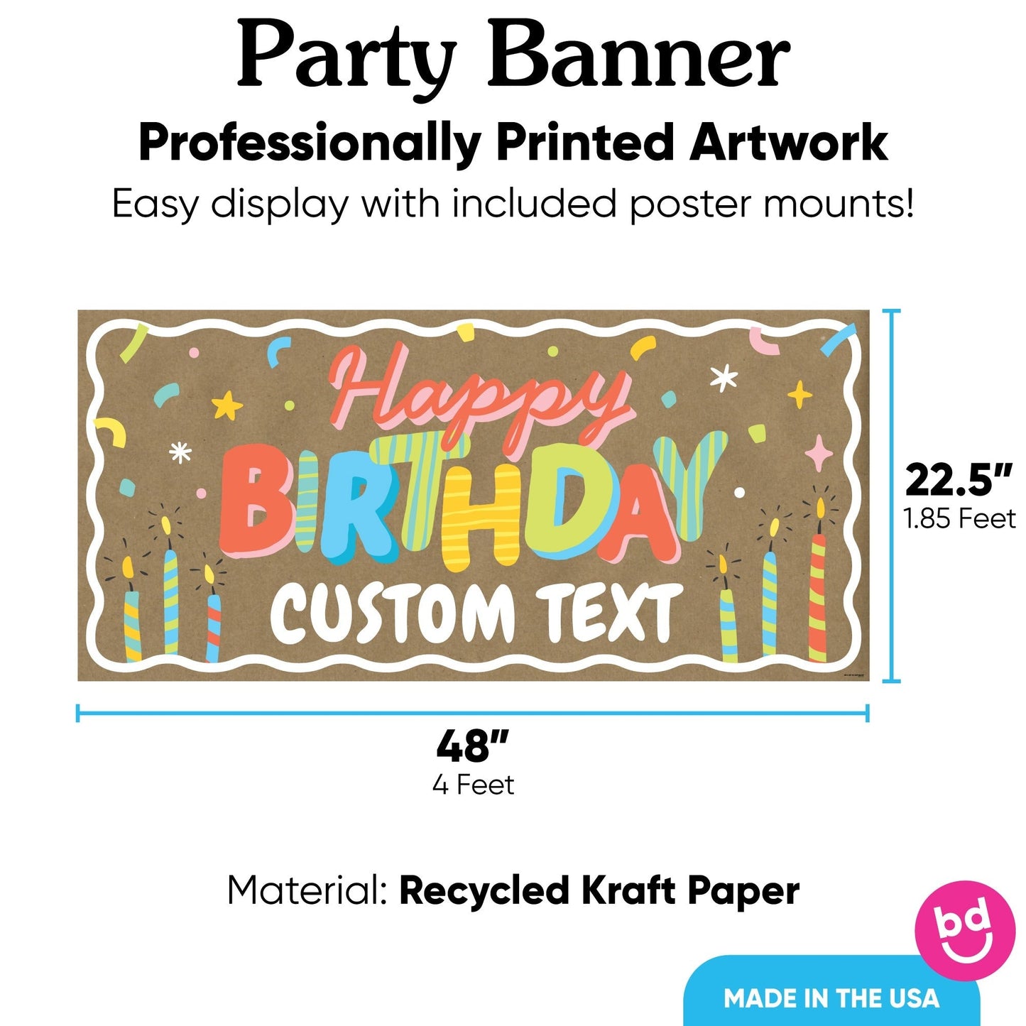 Custom Text Colorful Birthday Kraft Banner