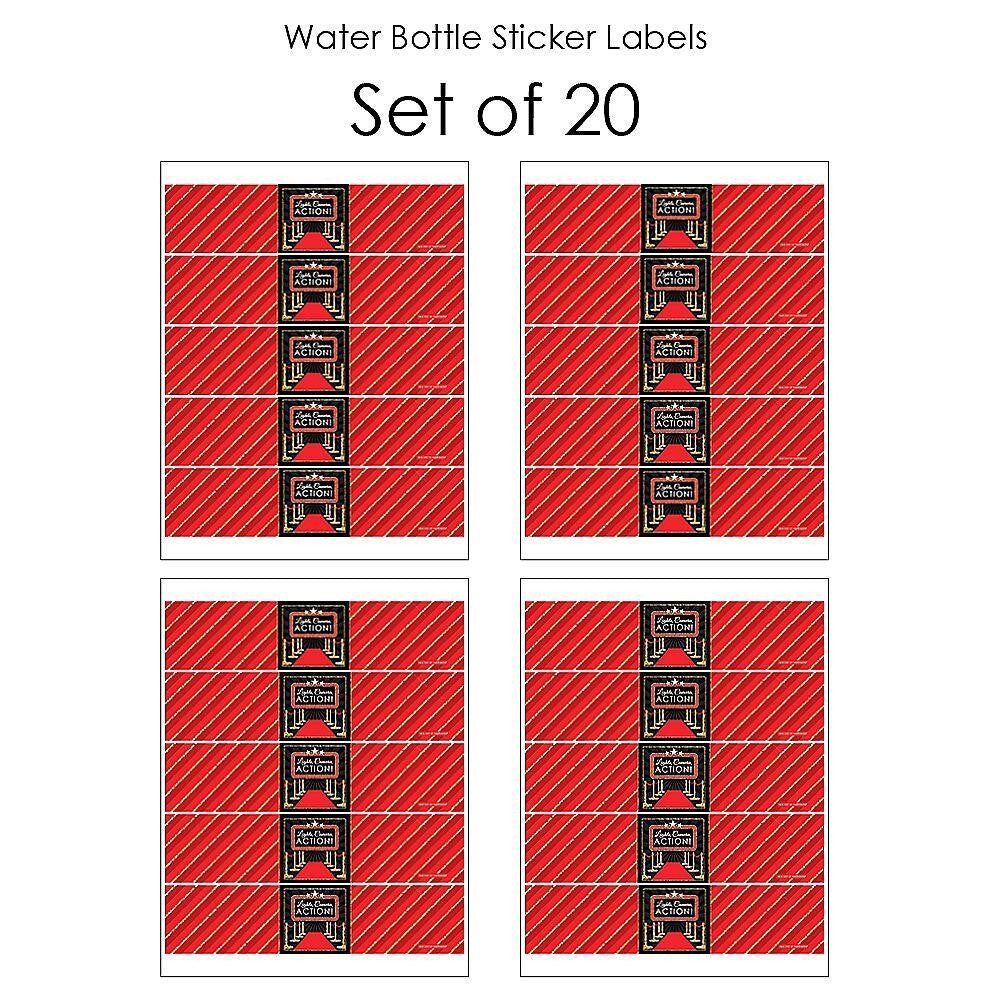 Red Carpet - Movie Night Party Water Bottle Sticker Labels - Set of 20