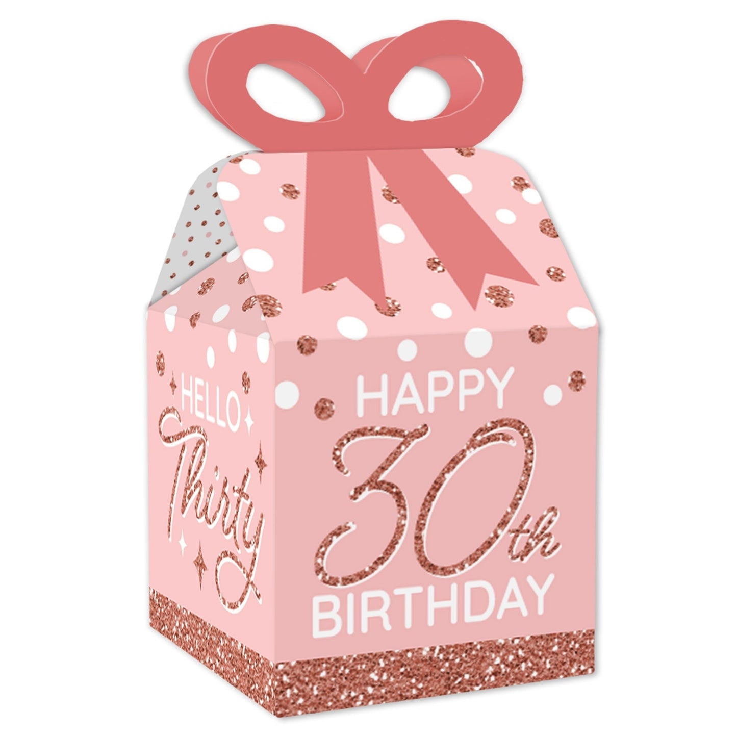 Adult 30th Birthday - Gold - Square Favor Gift Boxes - Birthday Party Bow Boxes - Set of 12