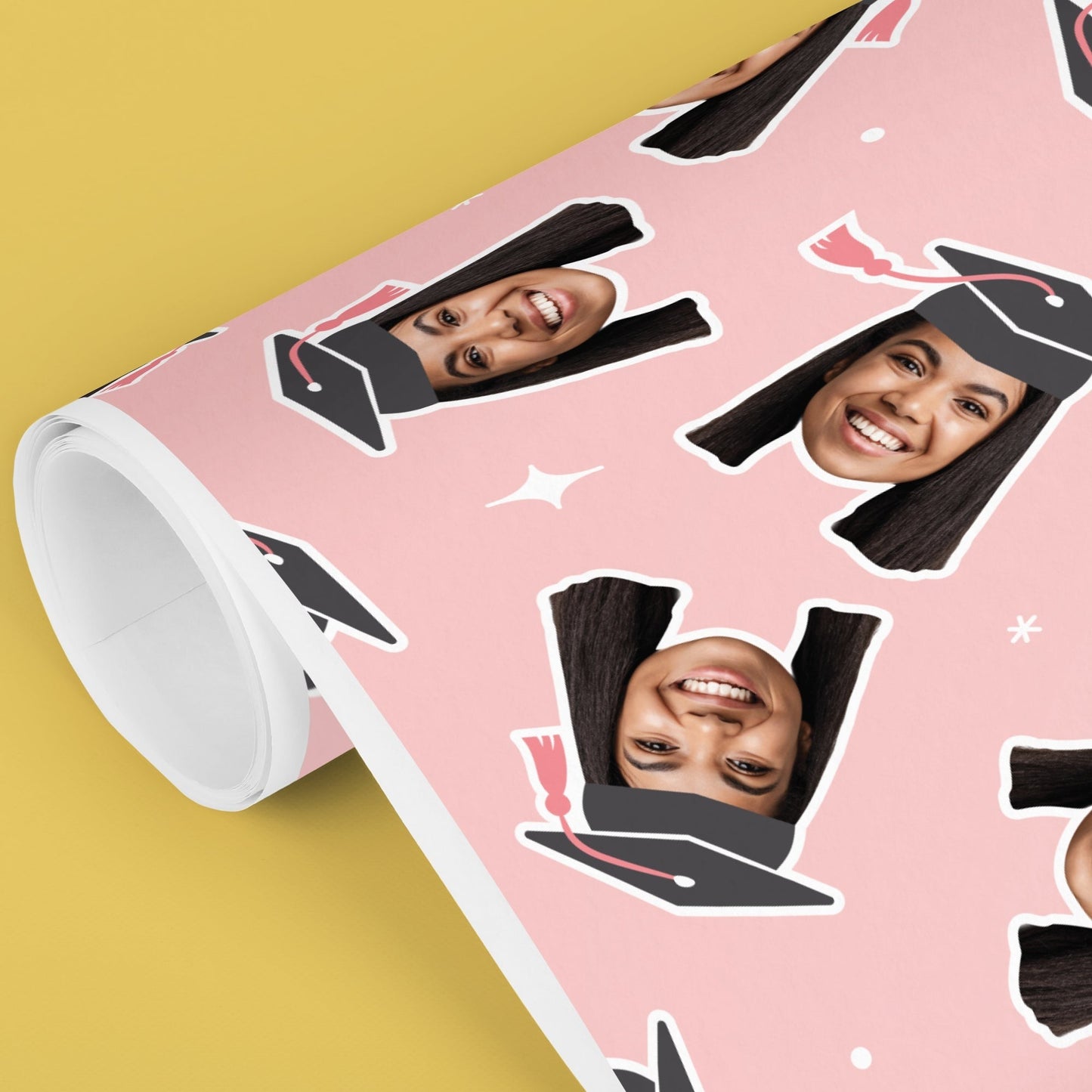 Personalized Photo Rose Gold Graduation Wrapping Paper, Cap with Tassel