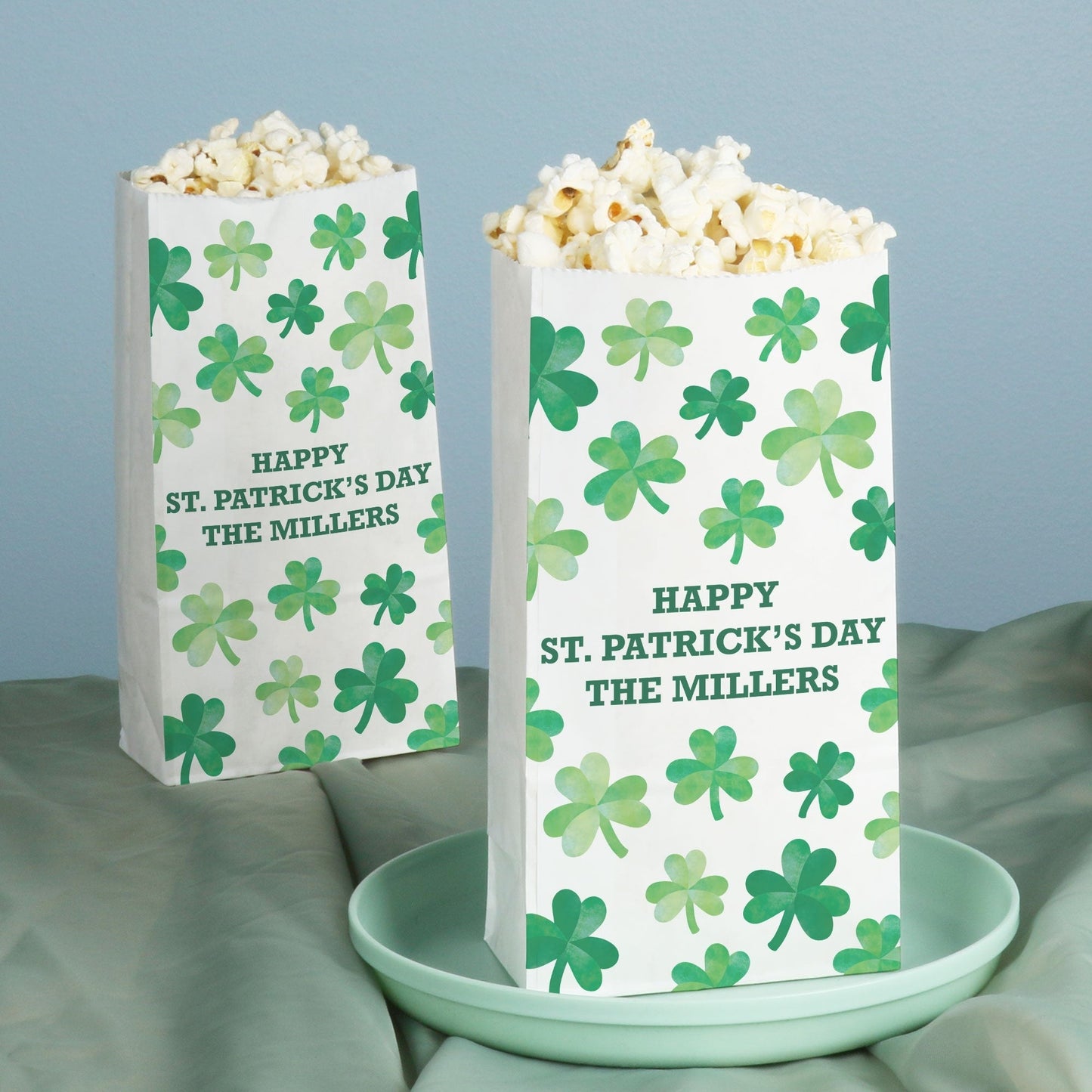 Custom Text Popcorn Bags - Shamrock St. Patrick’s Day - 25 Ct