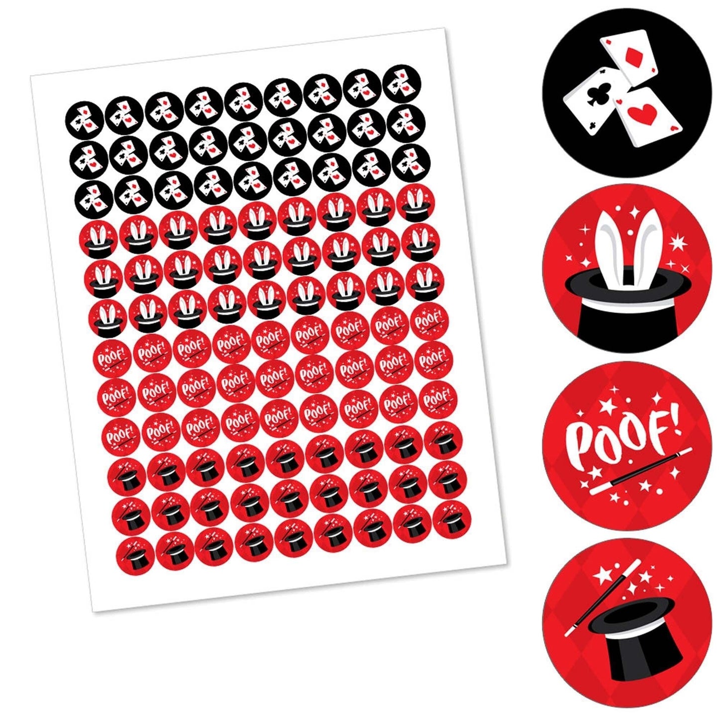 Ta-Da, Magic Show - Magical Birthday Party Round Candy Sticker Favors - Labels Fit Hershey's Kisses (1 sheet of 108)