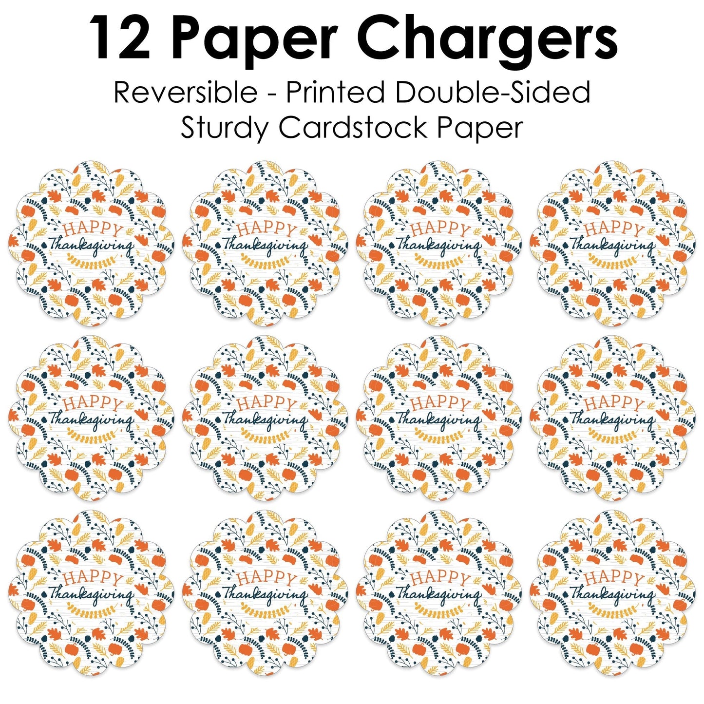 Happy Thanksgiving - Fall Harvest Party Round Table Decorations - Paper Chargers - Place Setting For 12