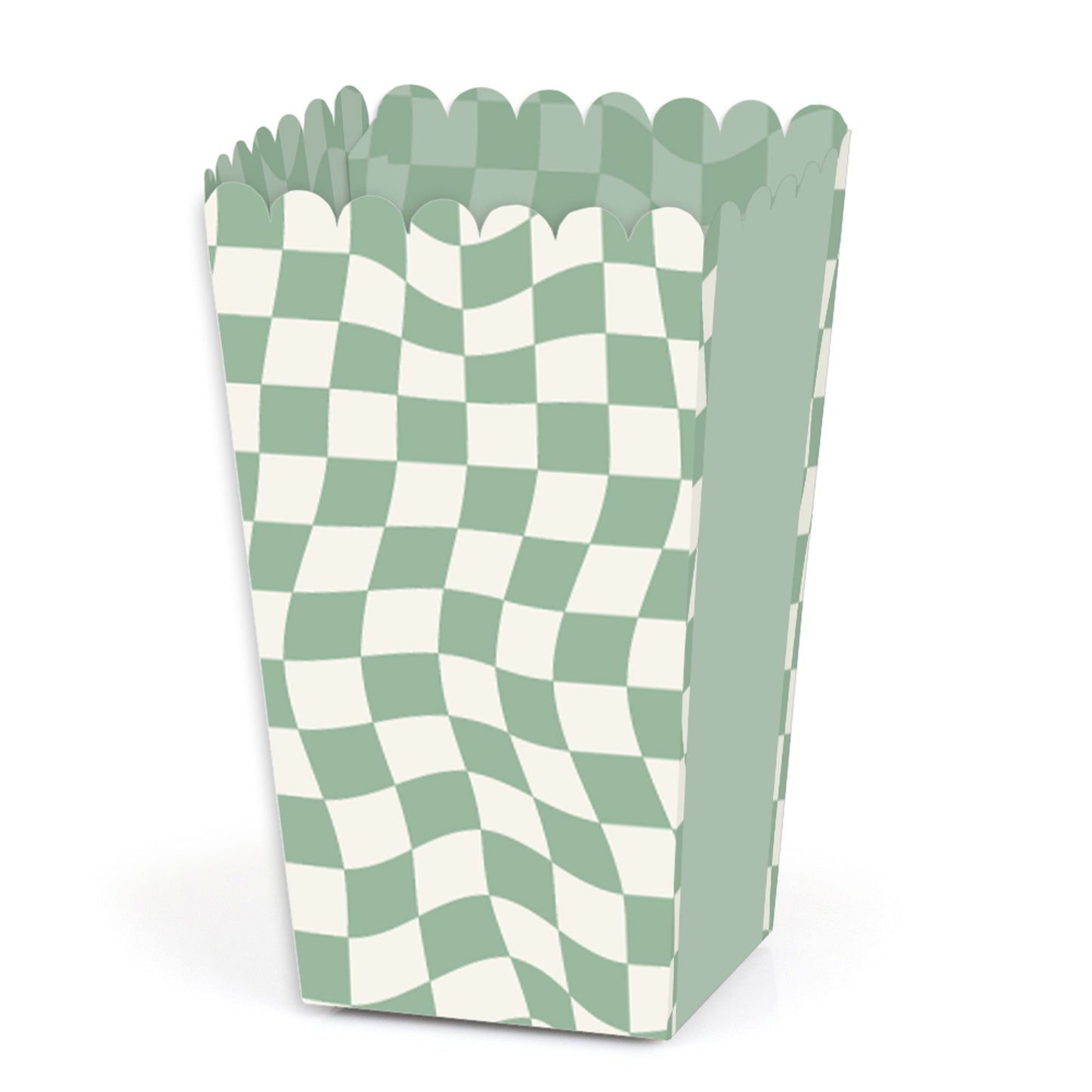 Sage Green Checkered Party - Favor Popcorn Treat Boxes - Set of 12