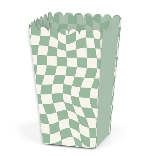 Sage Green Checkered Party - Favor Popcorn Treat Boxes - Set of 12