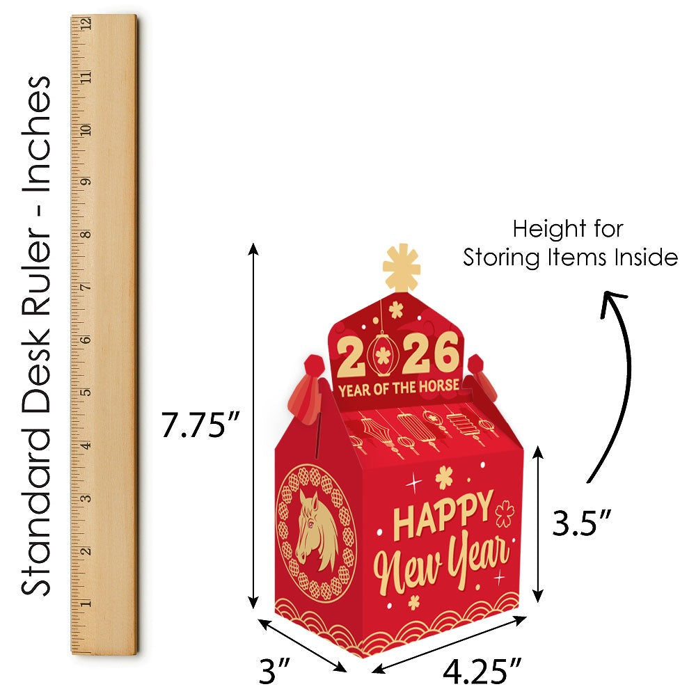 Lunar New Year - Treat Box Party Favors - 2026 Year of the Horse Goodie Gable Boxes - Set of 12