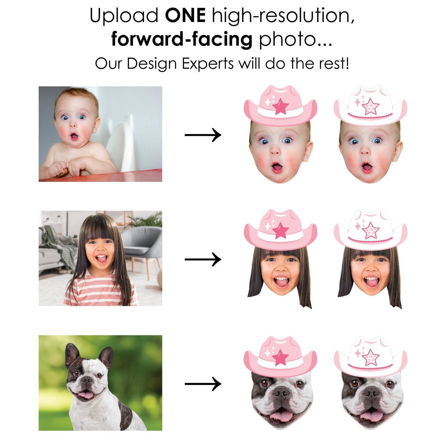 Custom Photo Pink First Rodeo - Fun Face Lawn Decorations - Cowgirl 1st Birthday Party Outdoor Yard Signs - 10 Piece