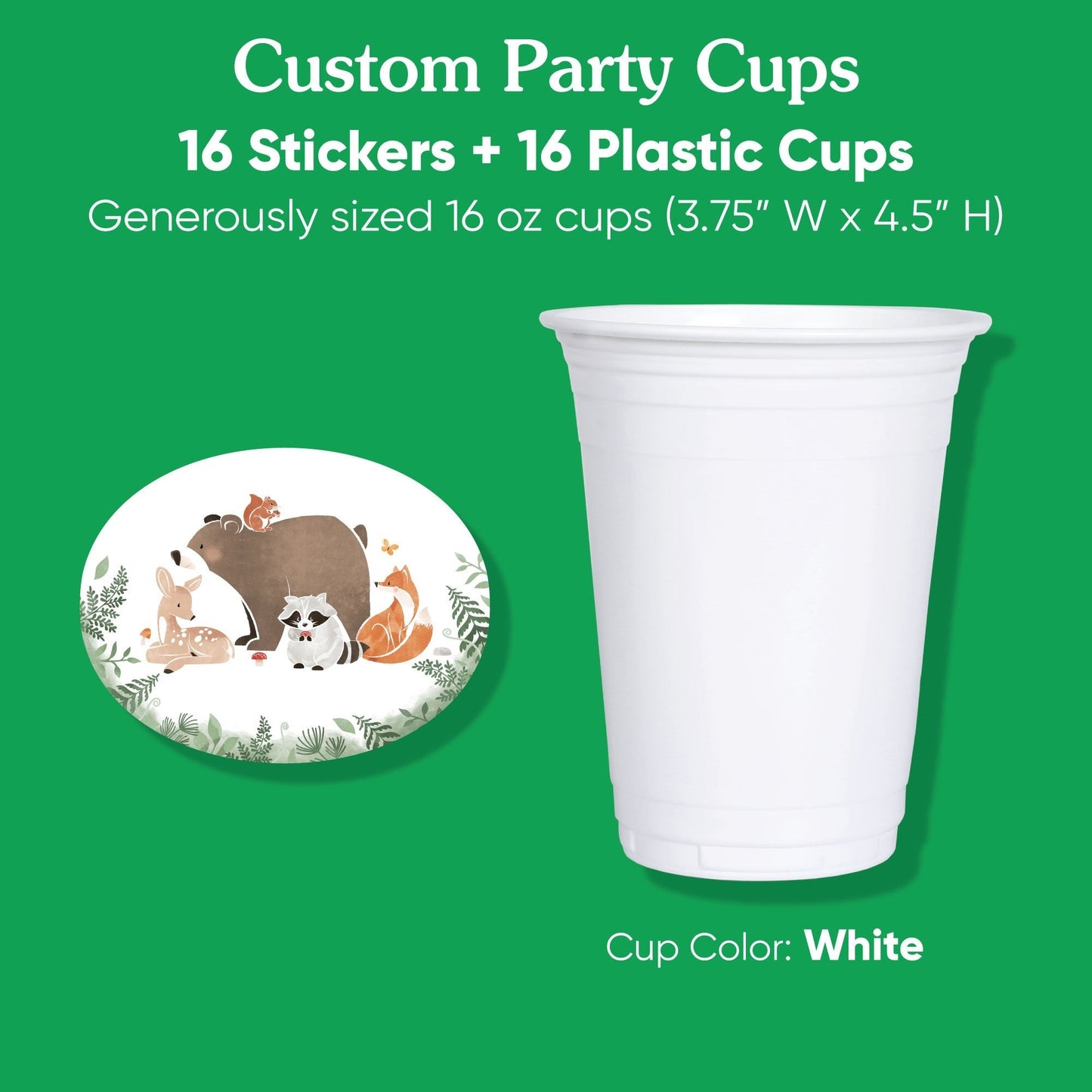 Custom Text Party Cups - Woodland Animals - 16 Ct