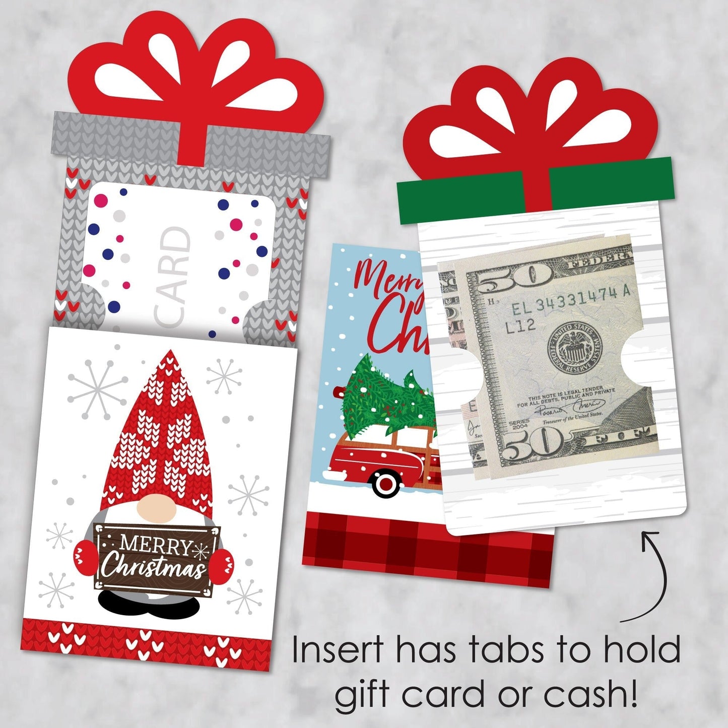 Assorted Red and Green Holiday - Christmas Money and Gift Card Sleeves - Nifty Gifty Card Holders - Set of 8