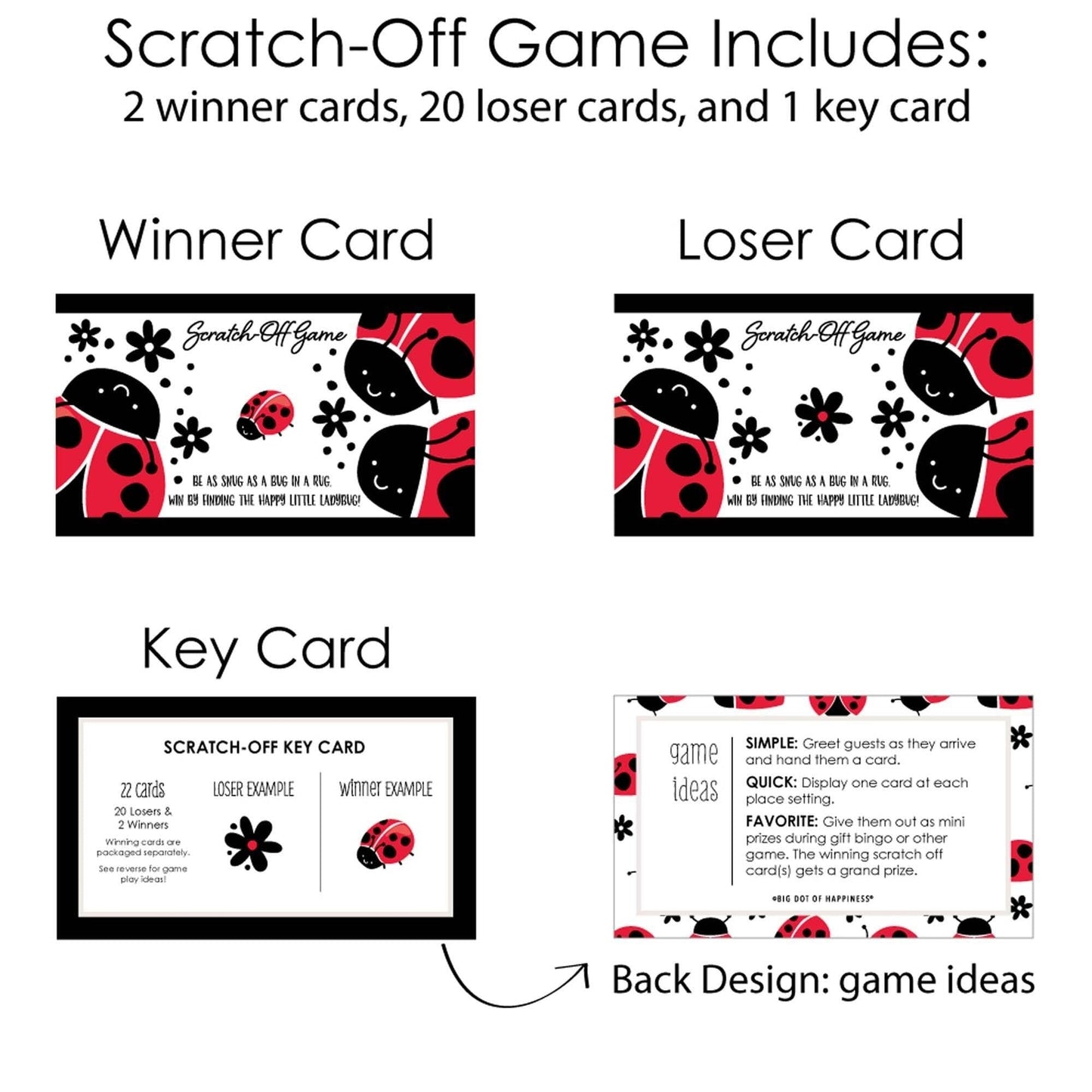 Happy Little Ladybug - Baby Shower or Birthday Party Game Scratch Off Cards - 22 ct