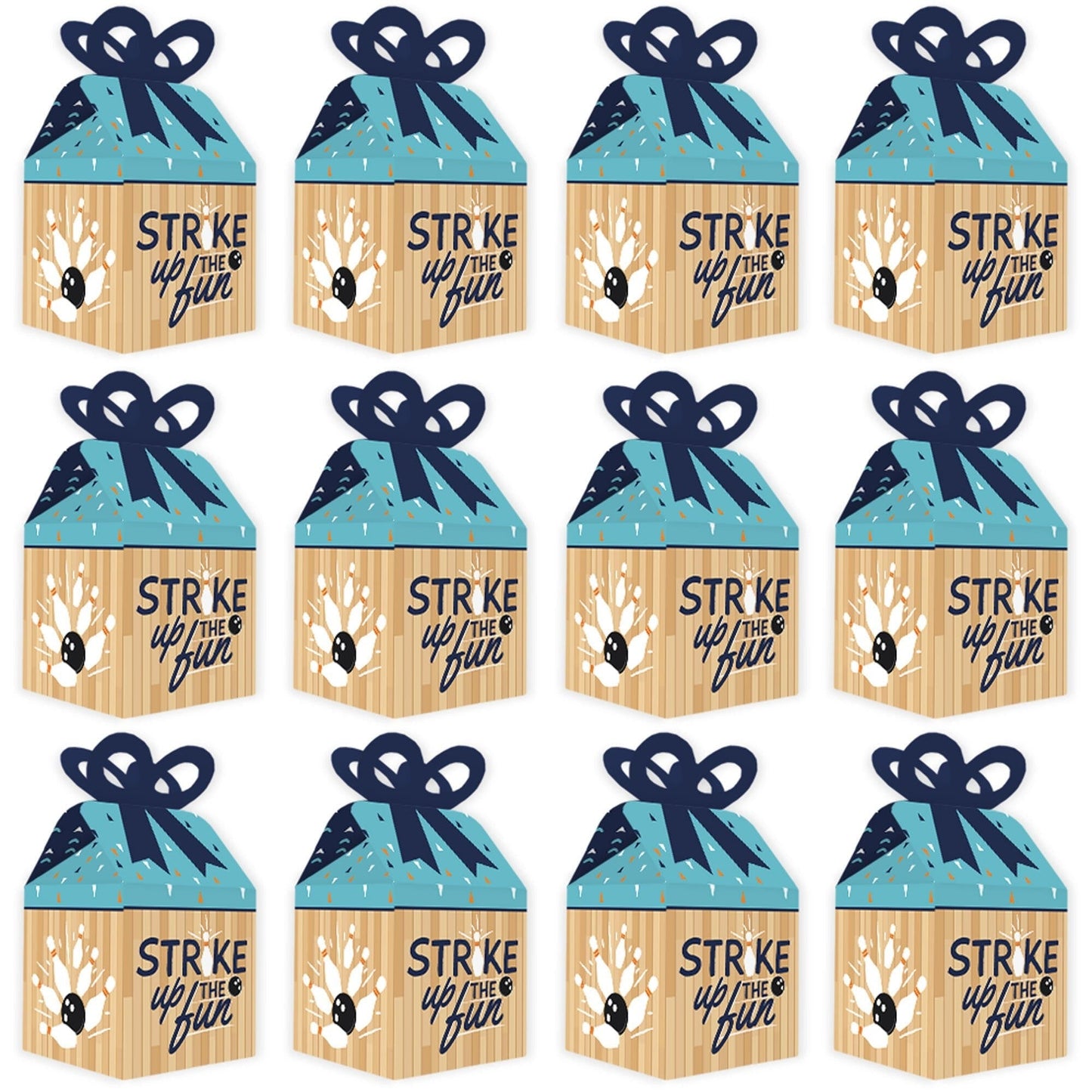 Strike Up the Fun - Bowling - Square Favor Gift Boxes - Birthday Party or Baby Shower Bow Boxes - Set of 12
