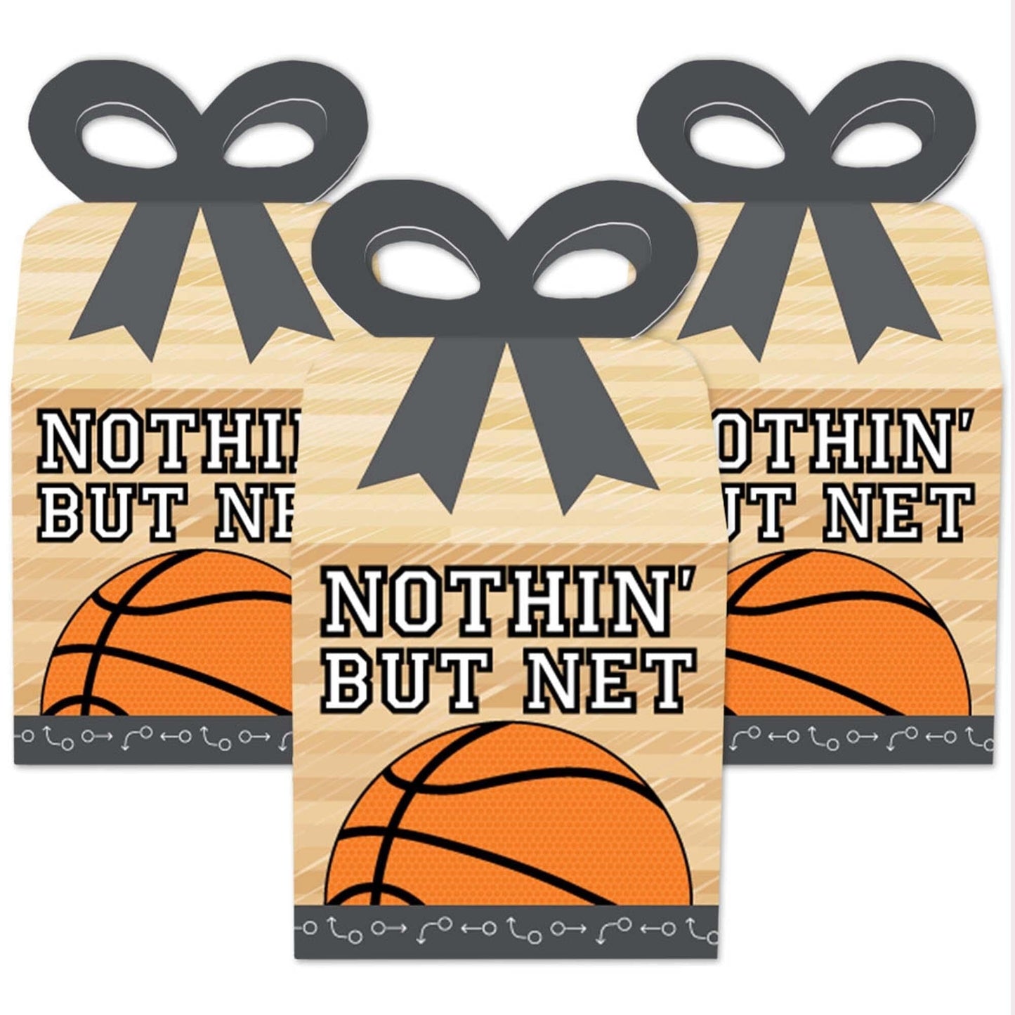 Nothin' But Net - Basketball - Square Favor Gift Boxes - Baby Shower or Birthday Party Bow Boxes - Set of 12