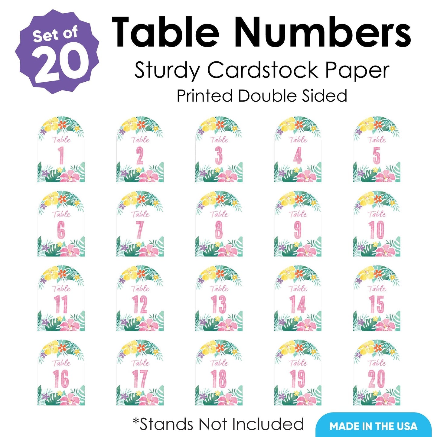 Hawaiian Luau Table Numbers - 20 Ct