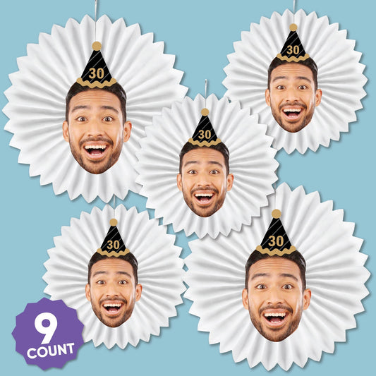 Custom Face Black & Gold Birthday Paper Fans