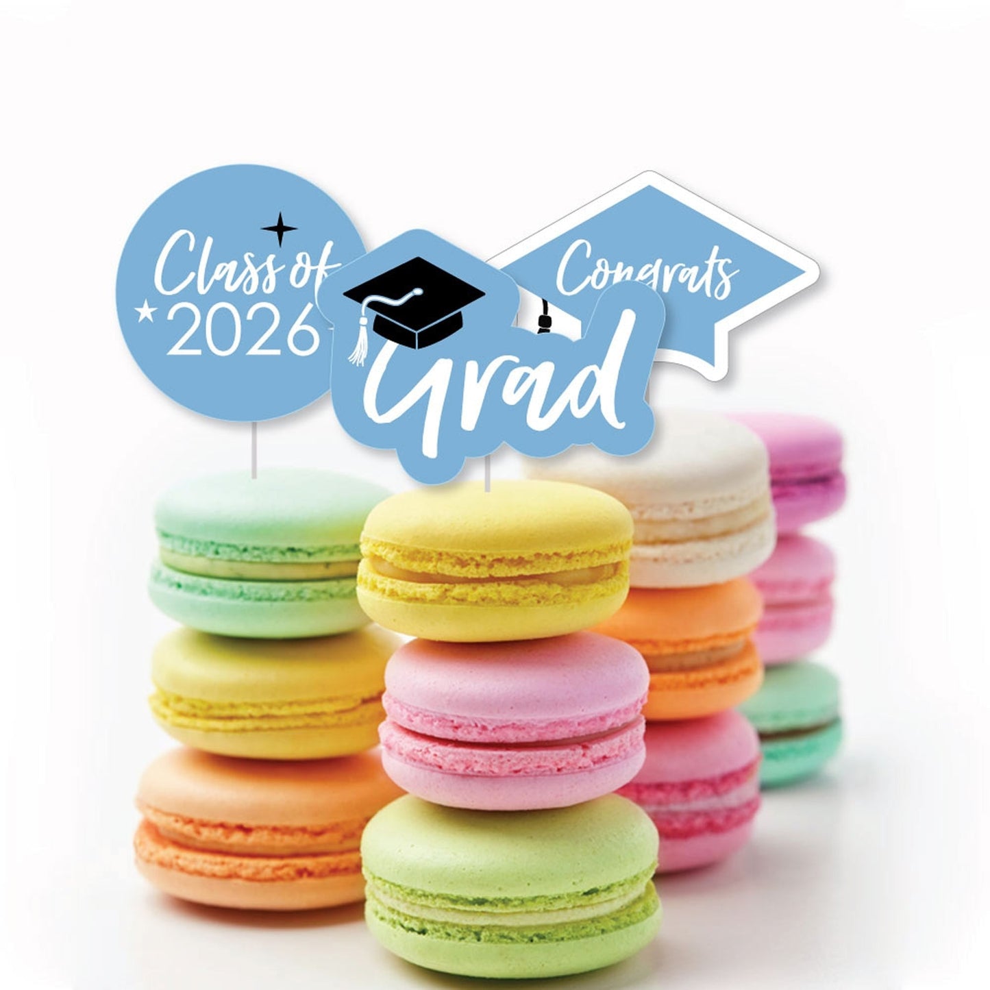 Light Blue Grad - Best is Yet to Come - Dessert Cupcake Toppers - Light Blue 2026 Graduation Party Clear Treat Picks - Set of 24