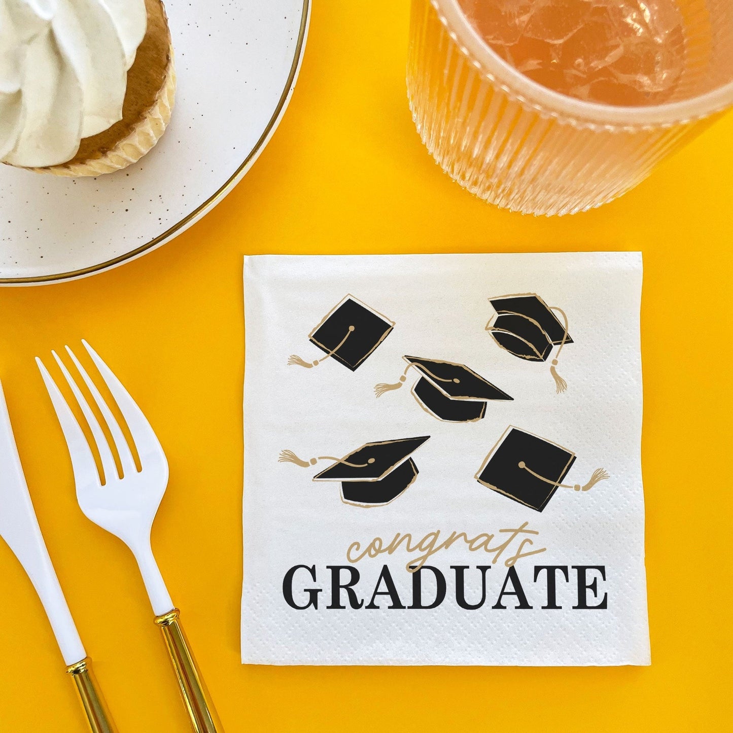 Napkins - Black and Gold Graduation - 24 Ct