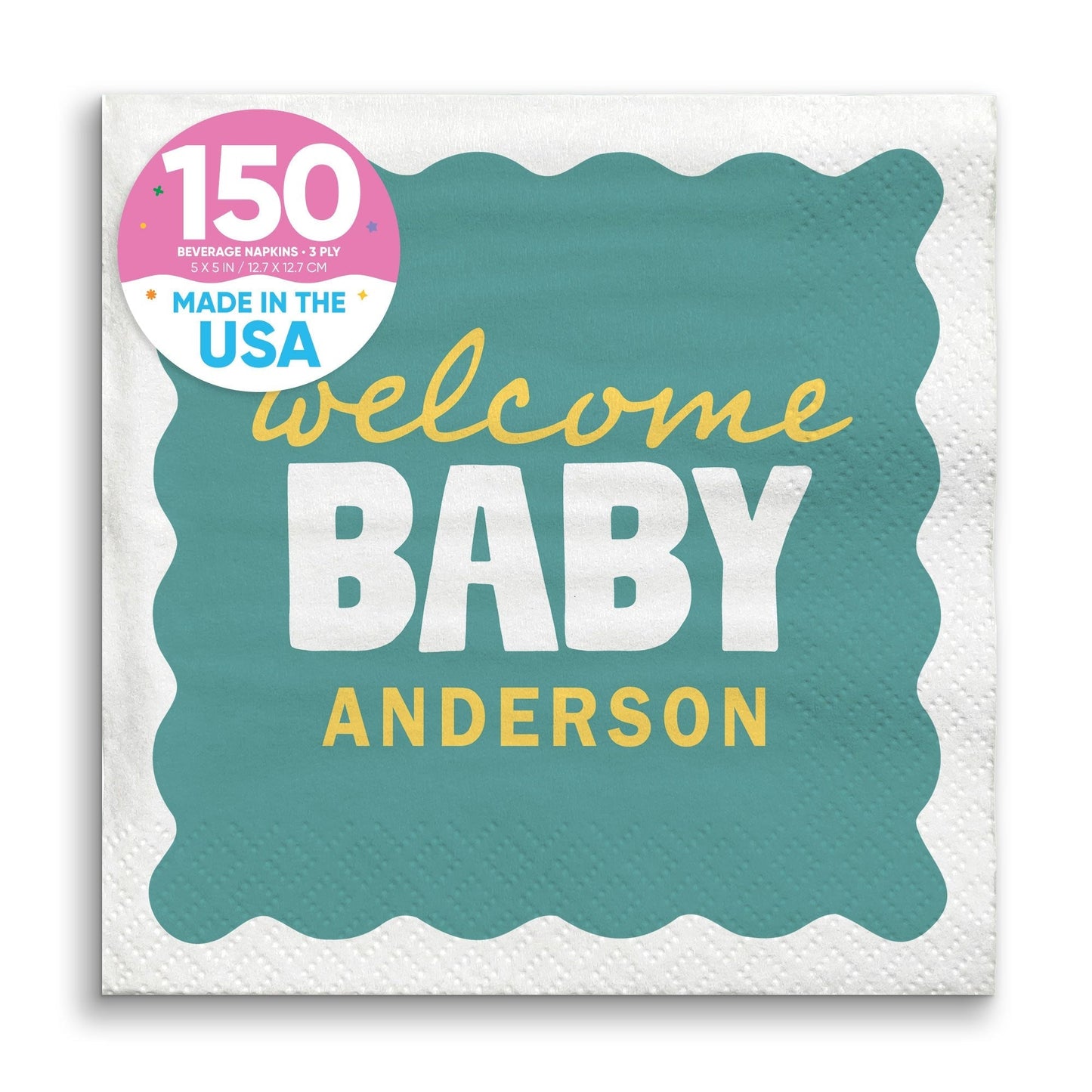 Custom Text Napkins - Wavy Baby Shower