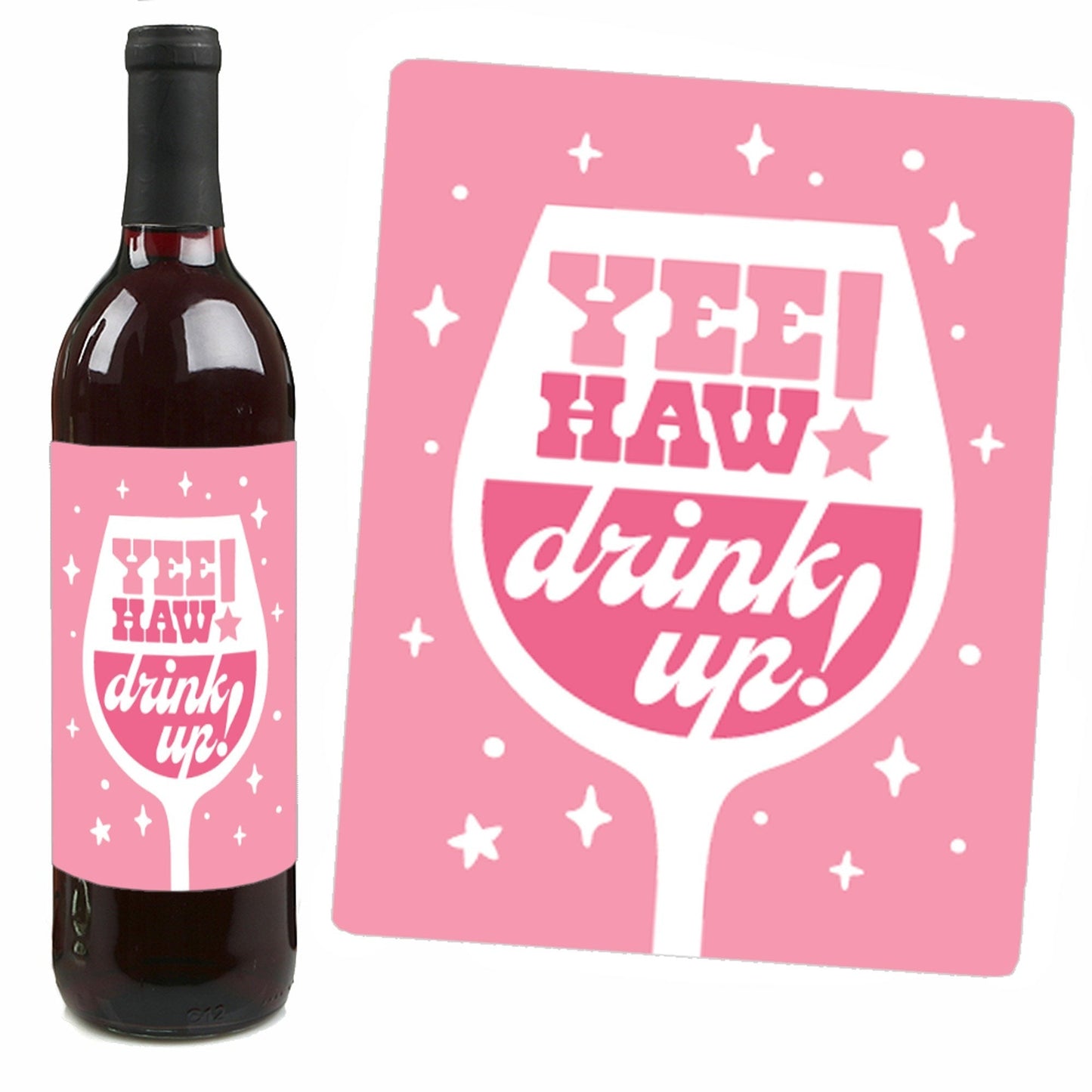 Last Rodeo - Pink Cowgirl Bachelorette Party Decorations for Women and Men - Wine Bottle Label Stickers - Set of 4