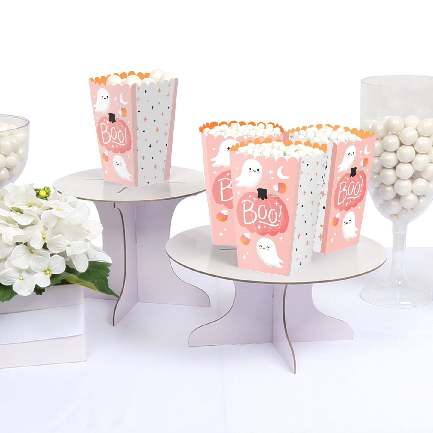 Pastel Halloween - Pink Pumpkin Party Favor Popcorn Treat Boxes - Set of 12