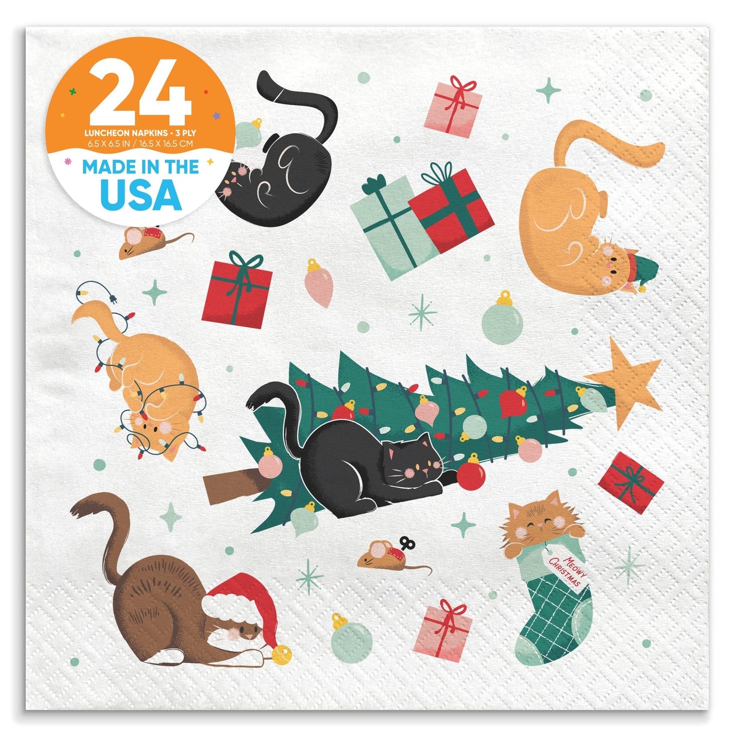 Napkins - Cat Christmas - 24 Ct
