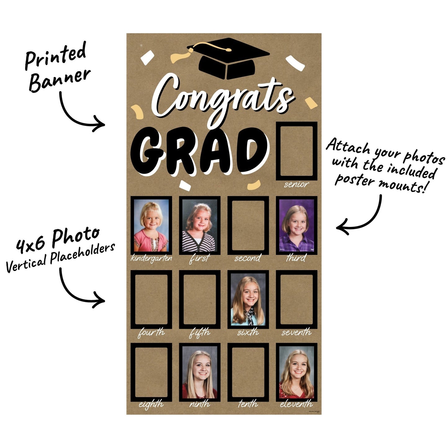 Black & Gold Grad Kraft Photo Banner